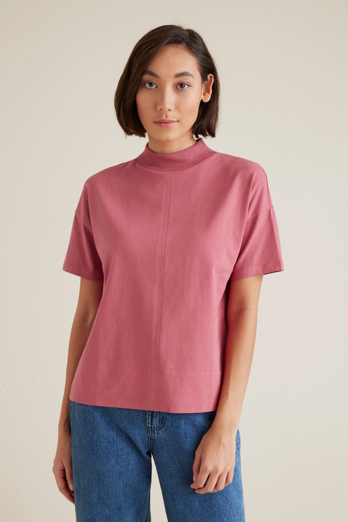 Mock Neck Seam Tee