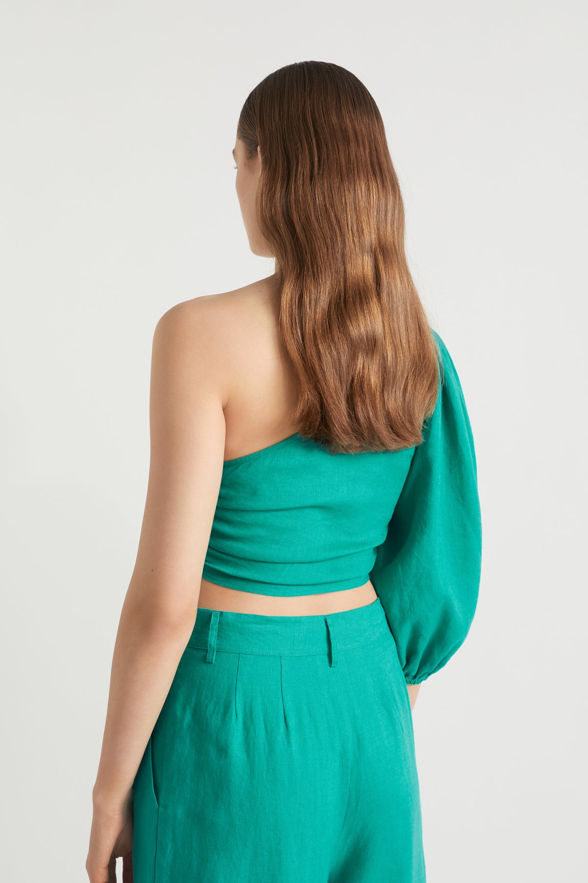 Linen Blouson One Shoulder Top