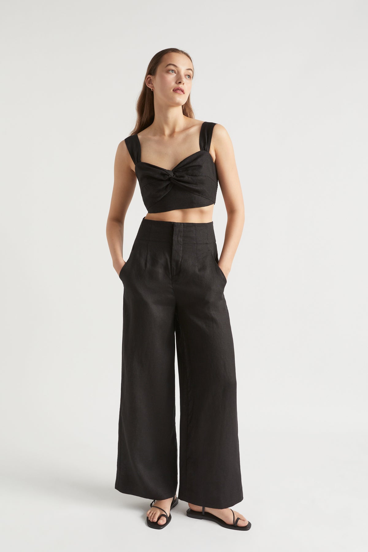Linen Twist Front Crop Top