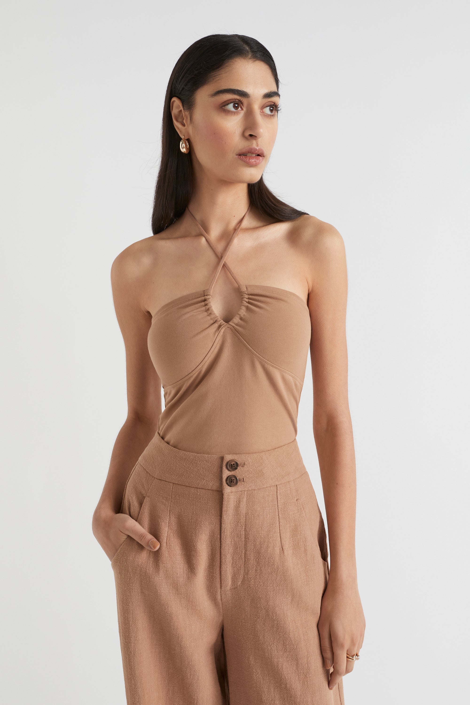 Halter Neck Tie Top | Auburn Brown | Seed Heritage – Seed Heritage AU