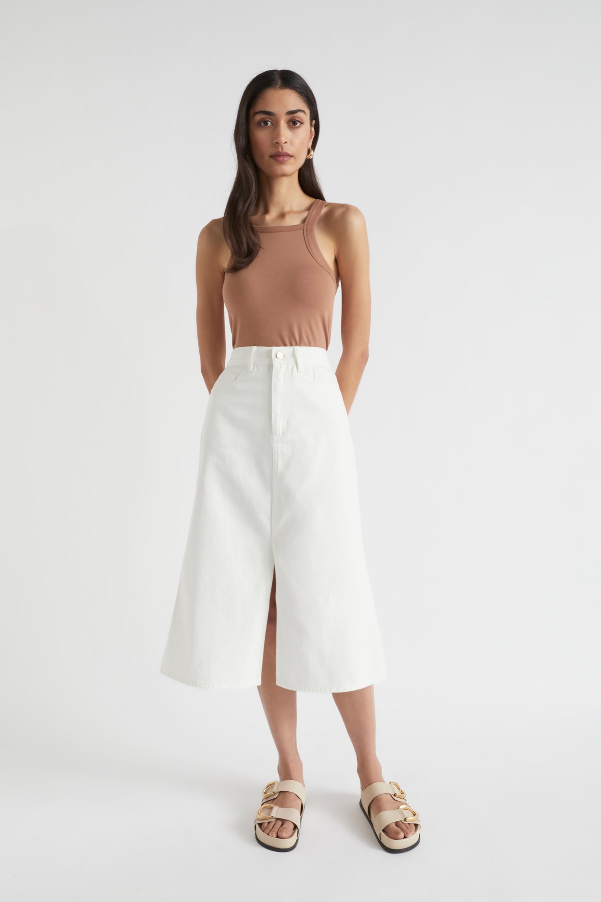 Cotton Flared Midi Skirt