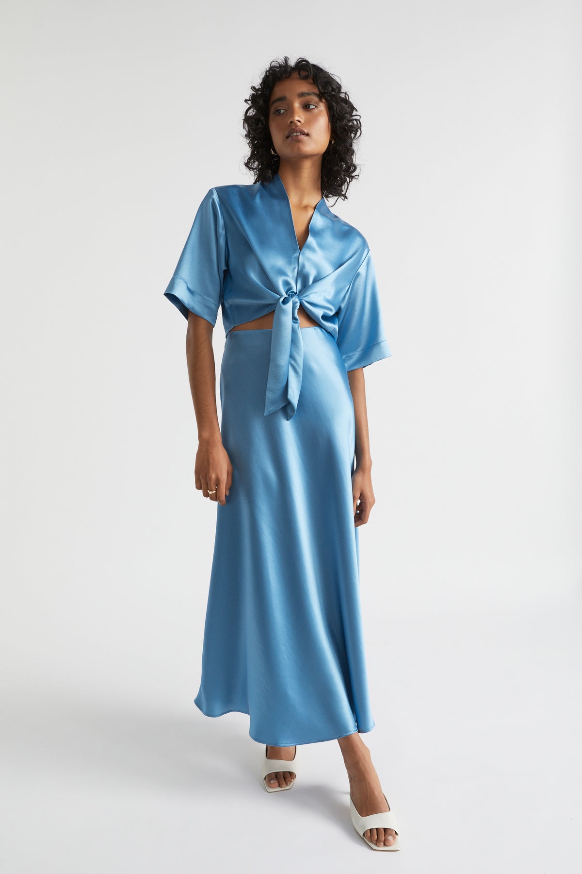 Satin Tie Front Top