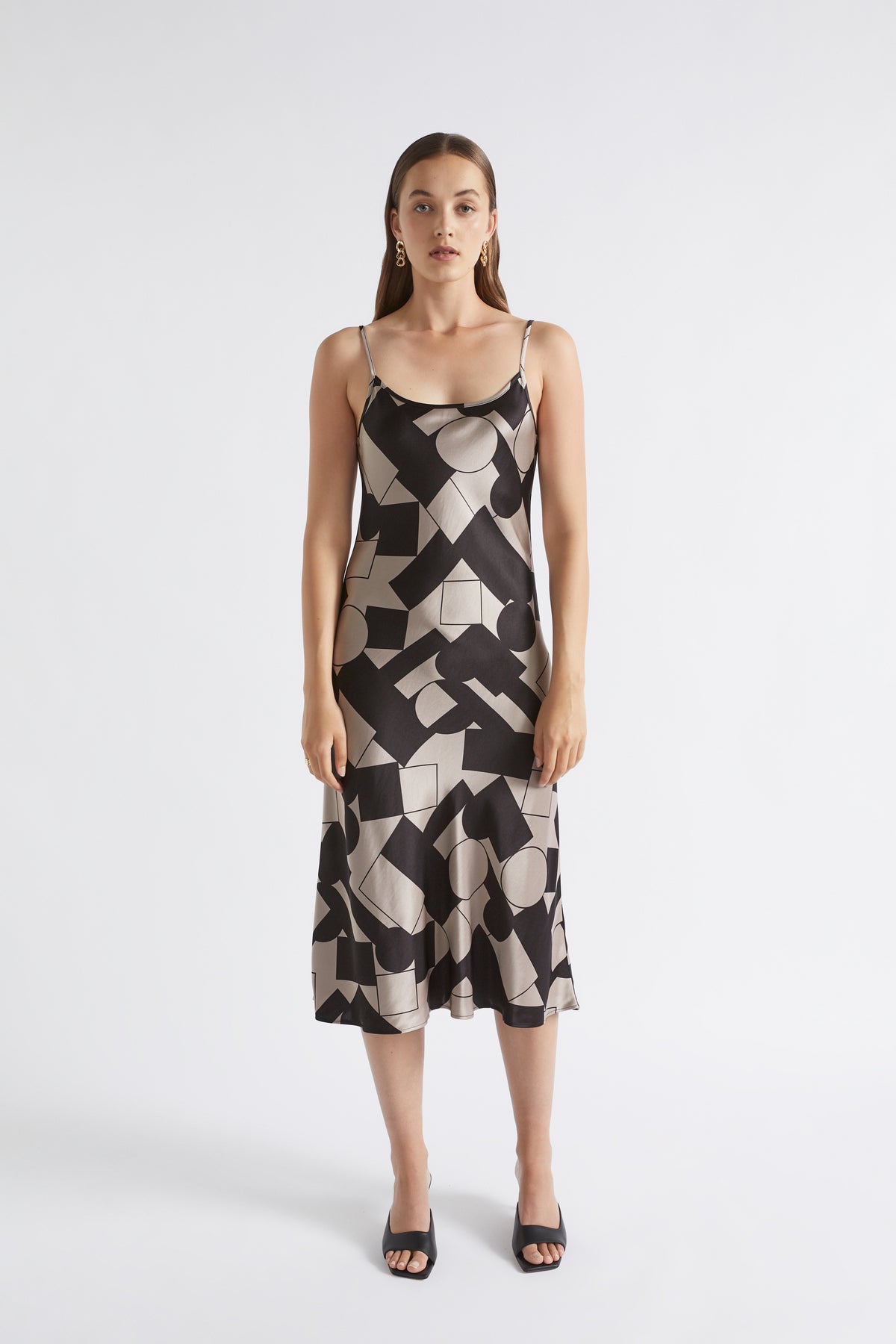 Abstract Geo Satin Slip Dress