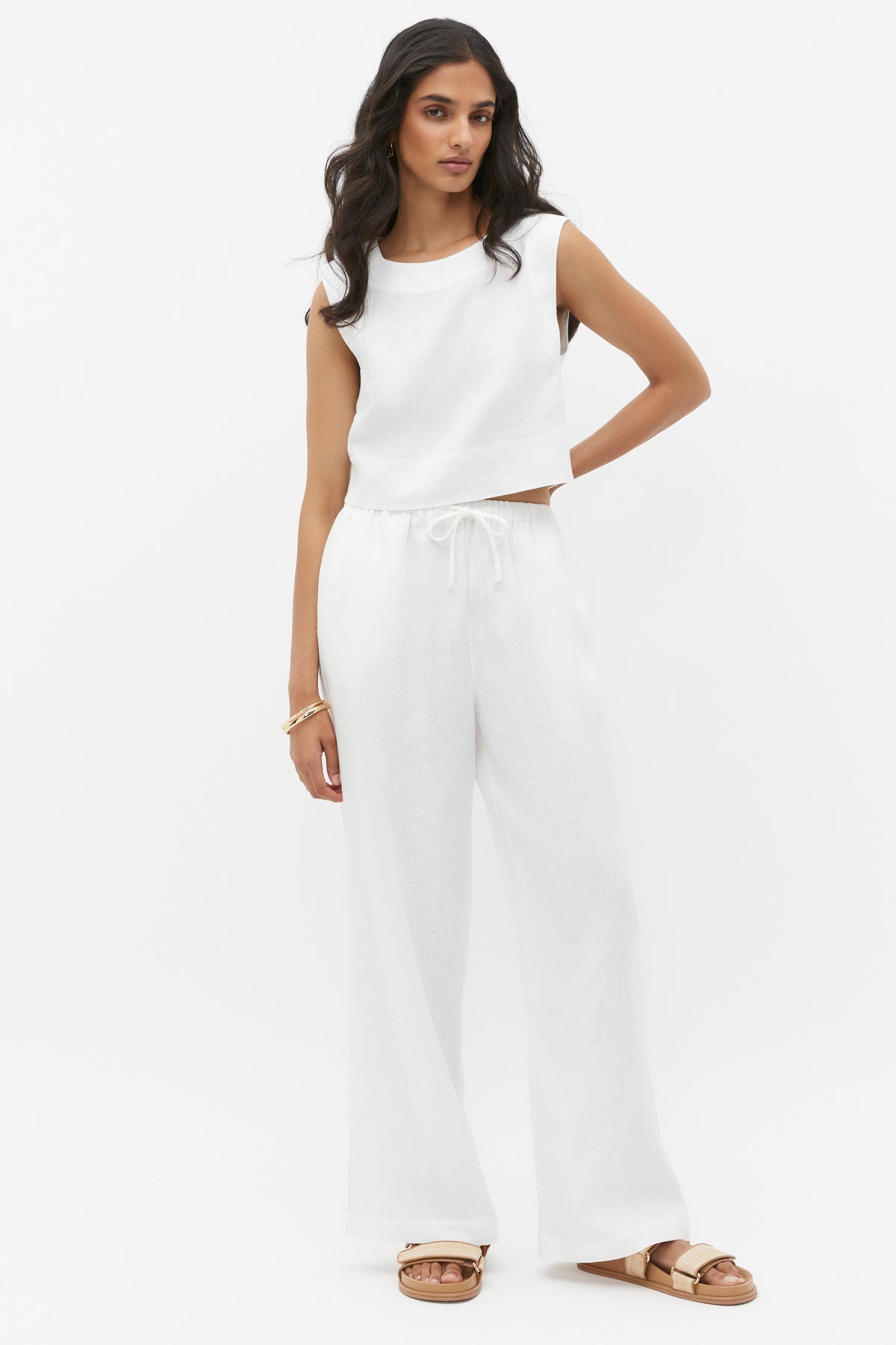 Core Linen Wide Leg Tie Pant