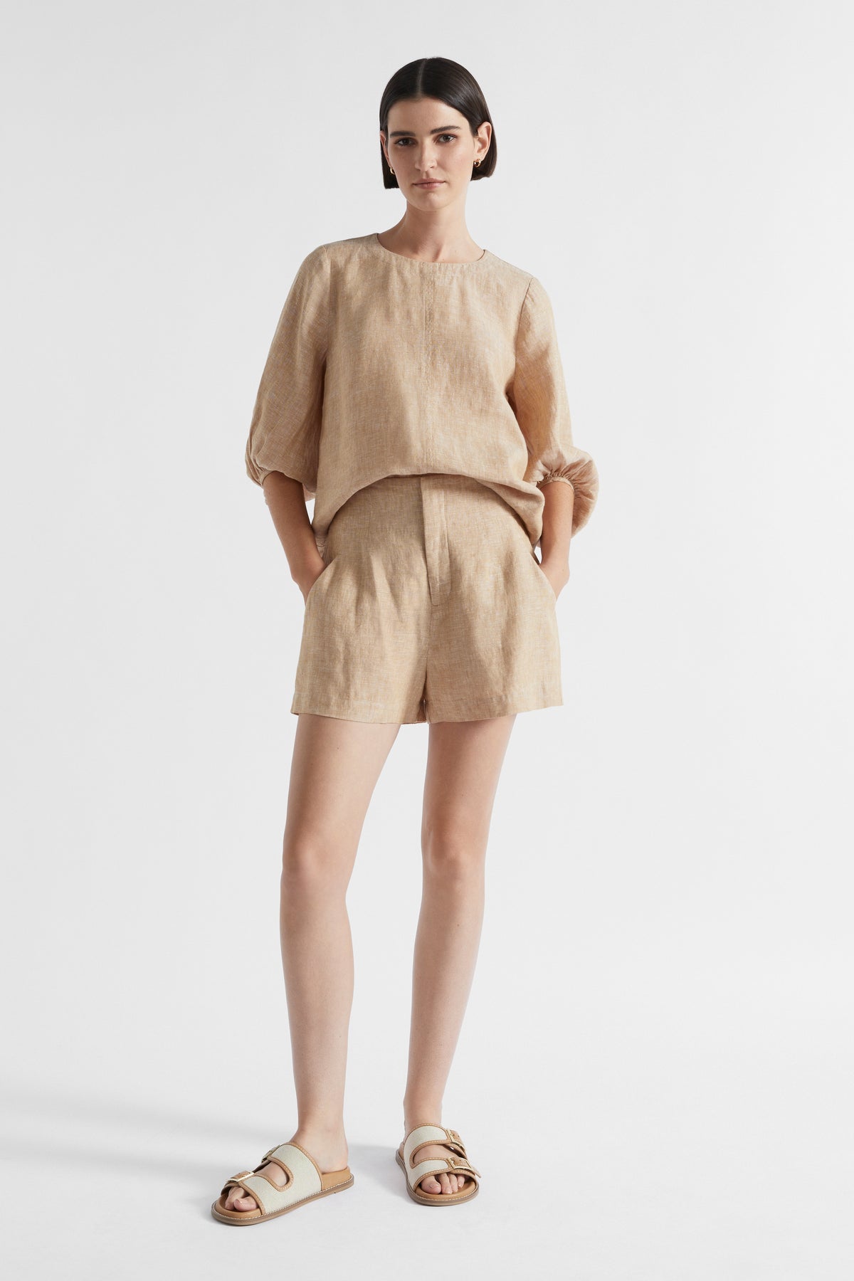 Core Linen Balloon Sleeve Top