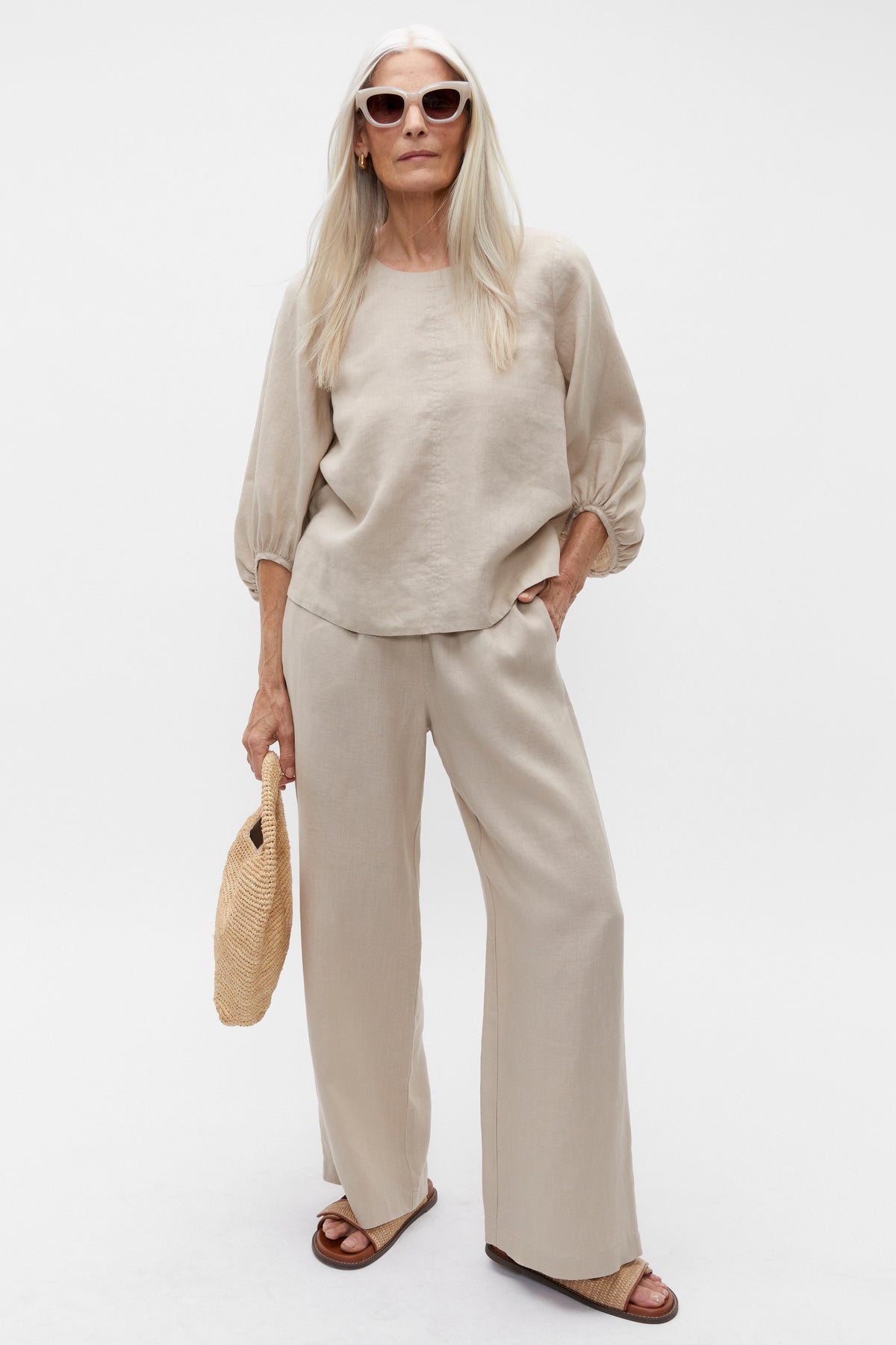 Core Linen Balloon Sleeve Top