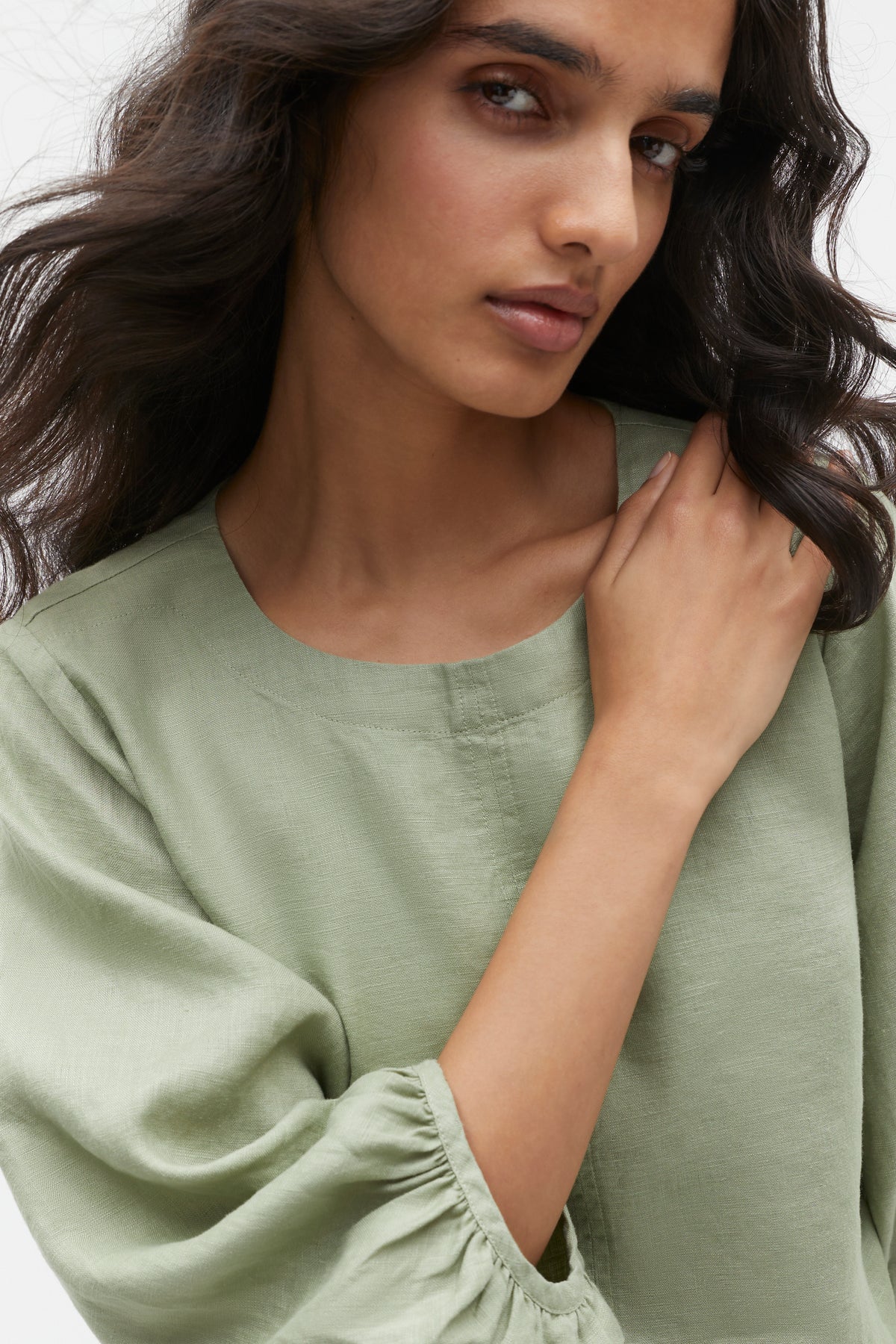 Core Linen Balloon Sleeve Top