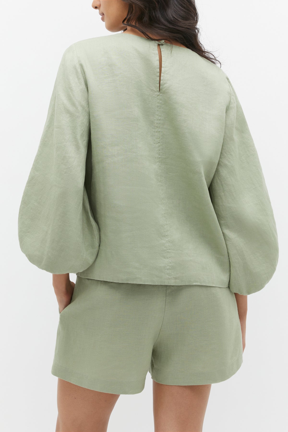 Core Linen Balloon Sleeve Top
