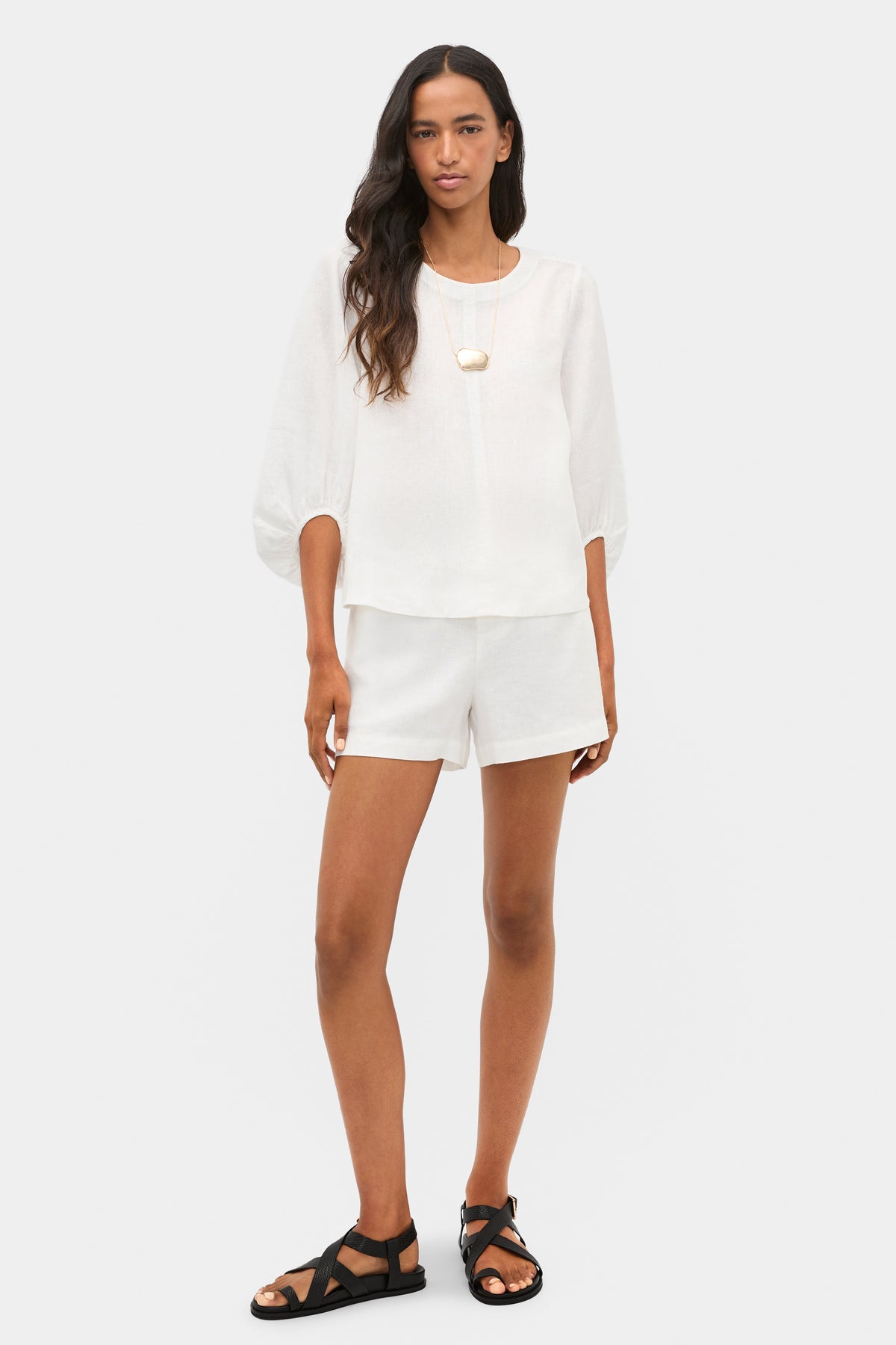 Core Linen Balloon Sleeve Top