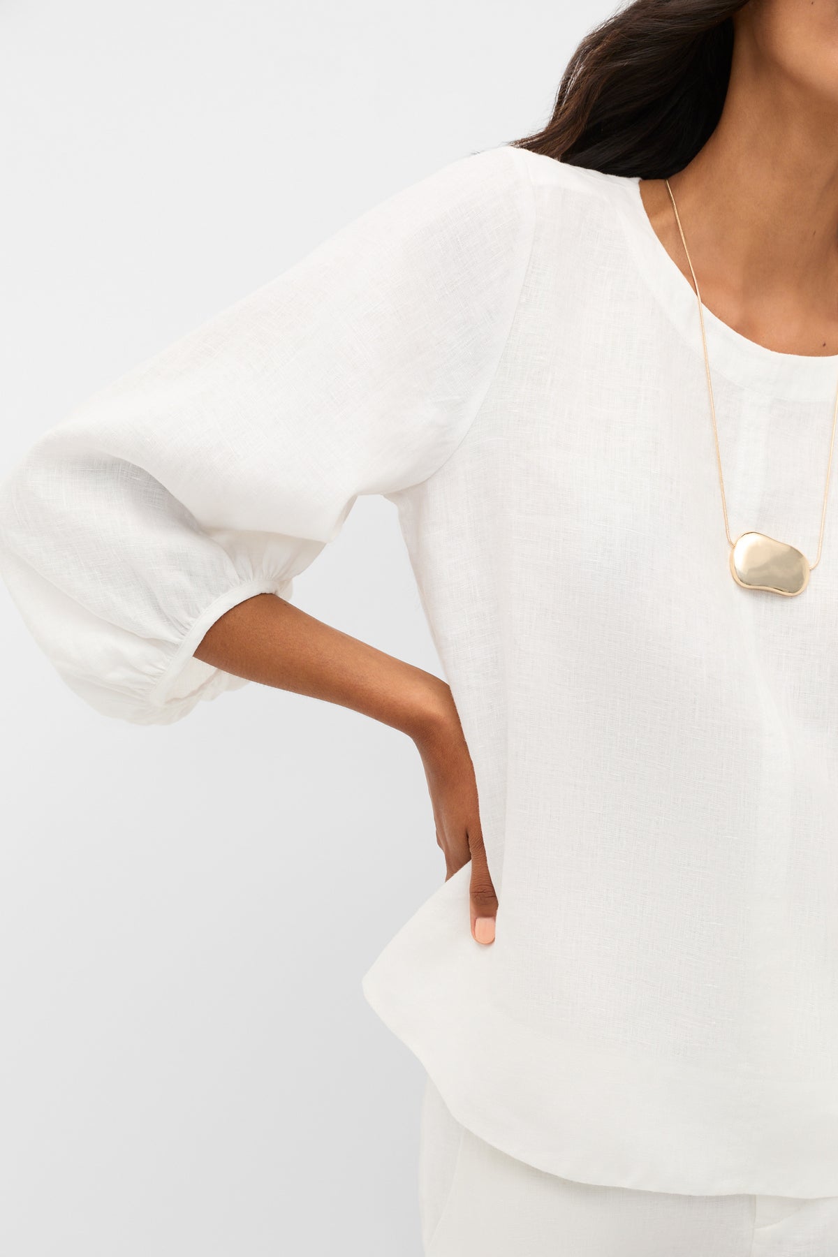 Core Linen Balloon Sleeve Top