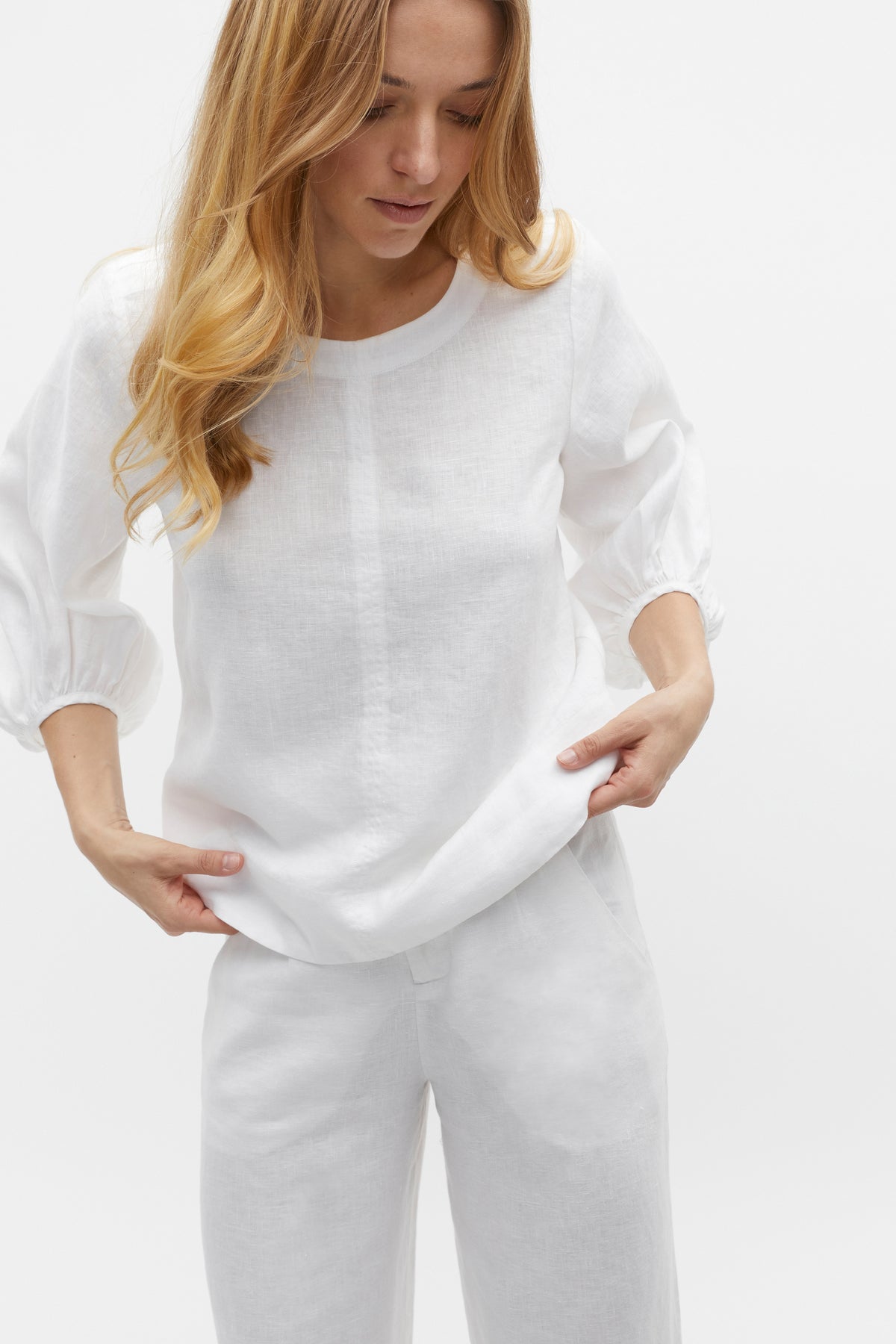 Core Linen Balloon Sleeve Top