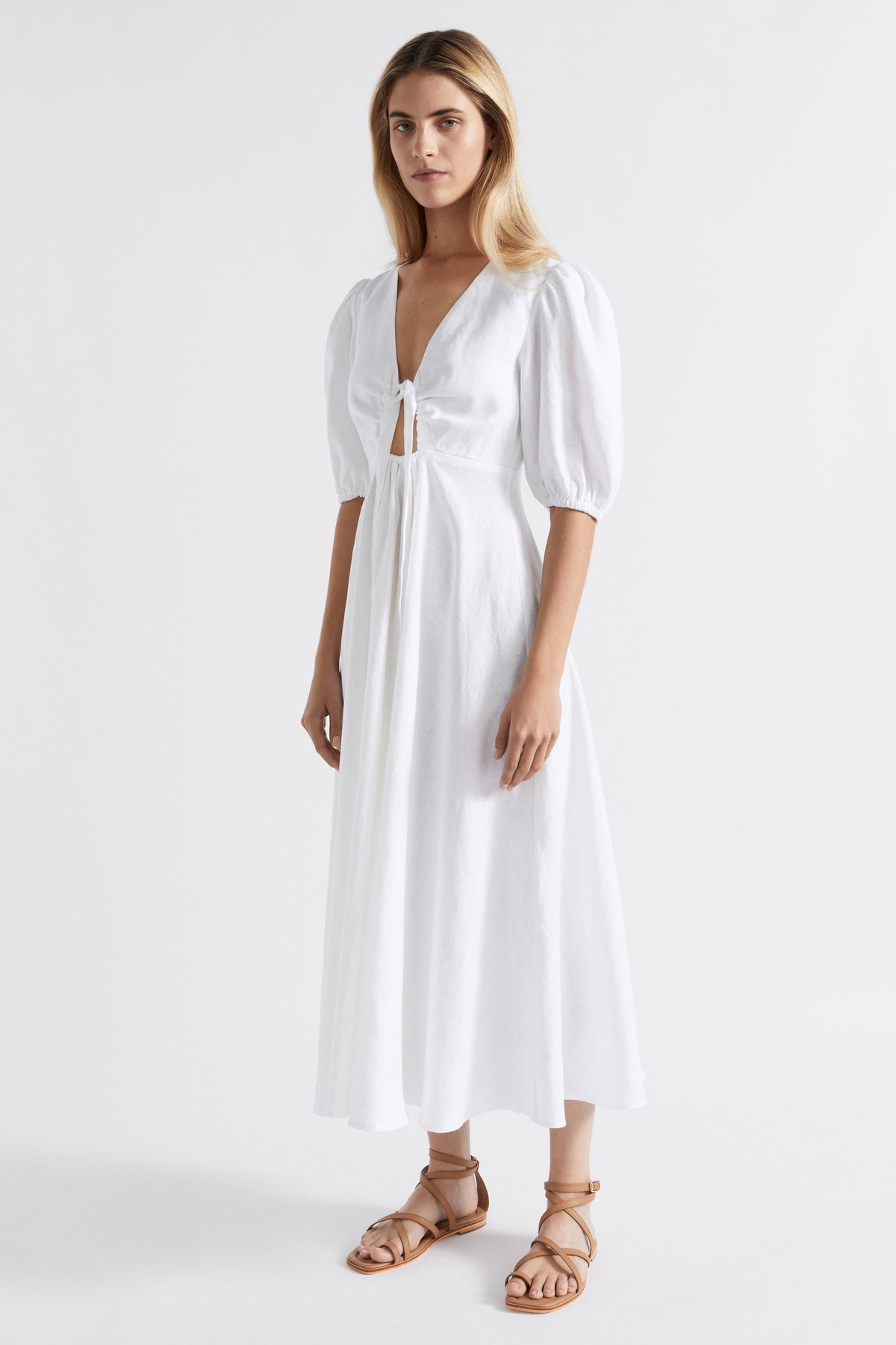Linen Drawstring Slip Dress