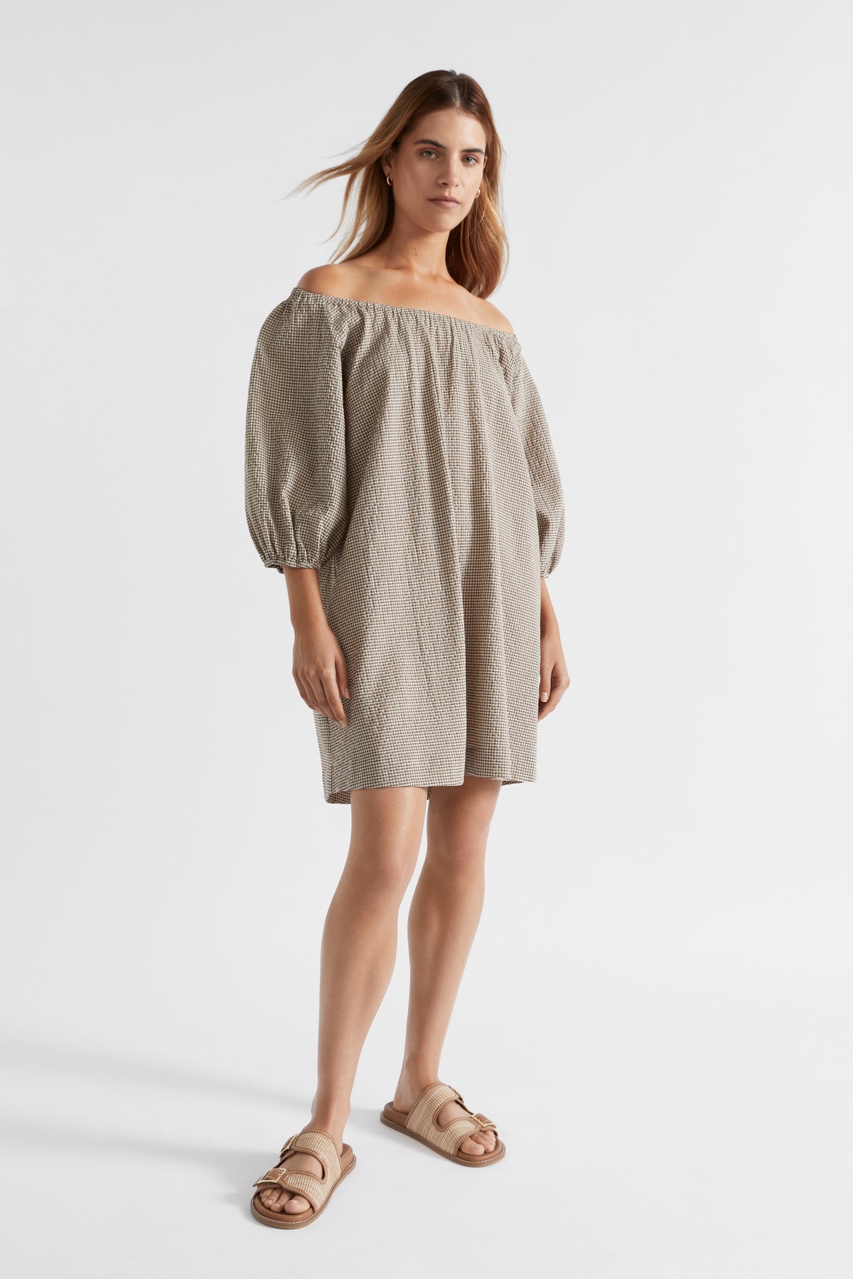 Textured Gingham Elasticated Mini Dress