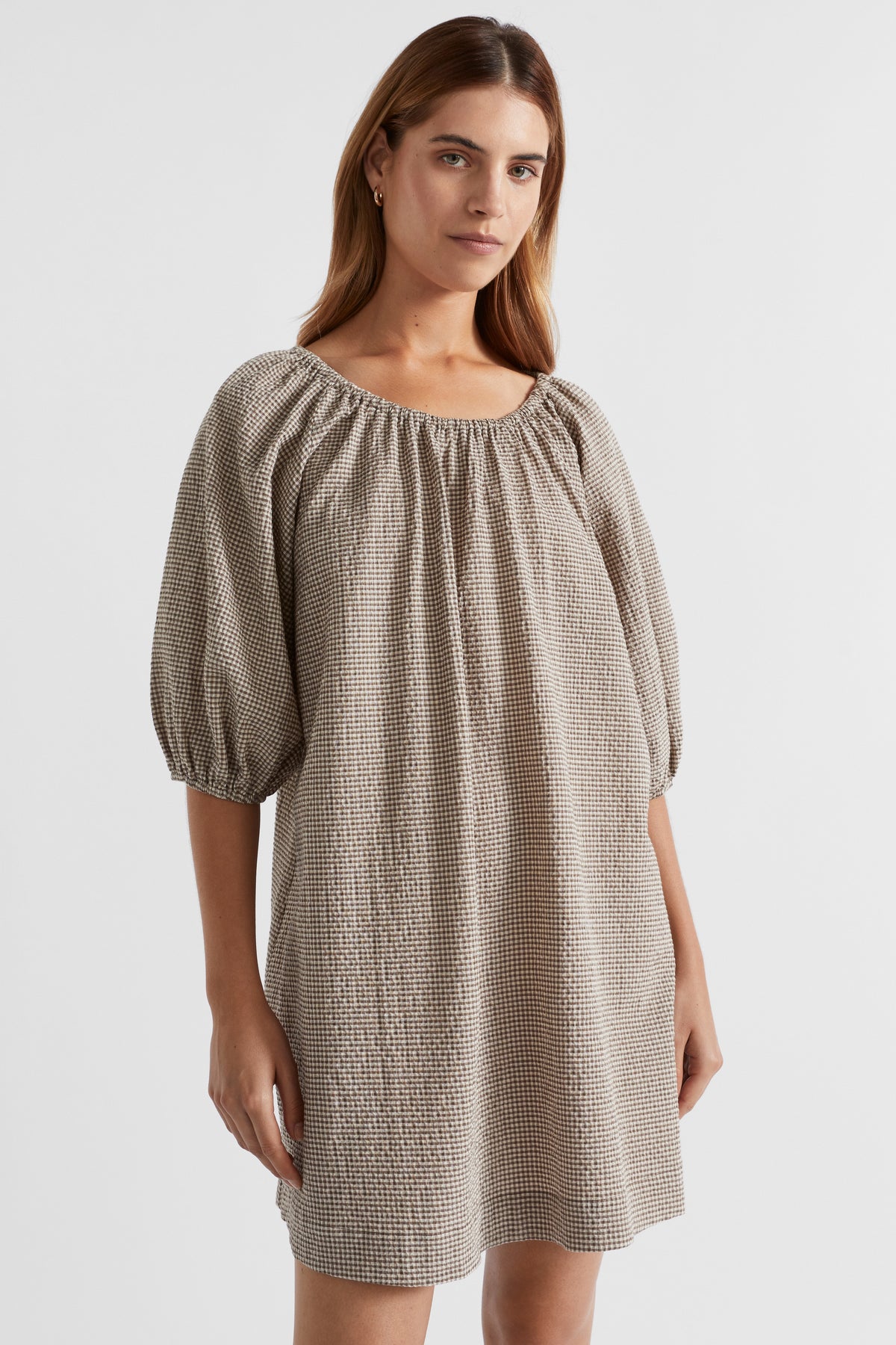 Textured Gingham Elasticated Mini Dress