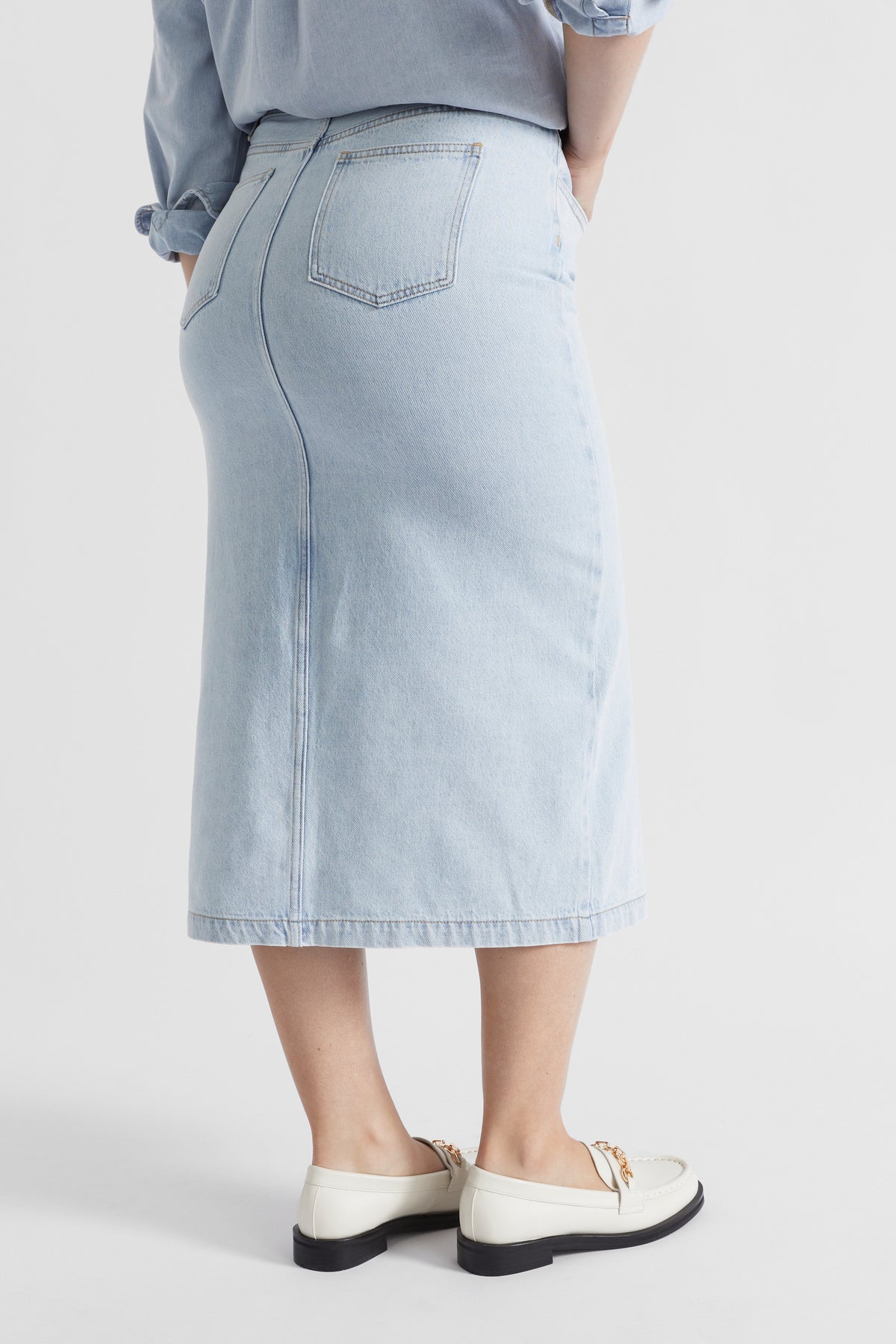 Denim Midi Split Front Skirt