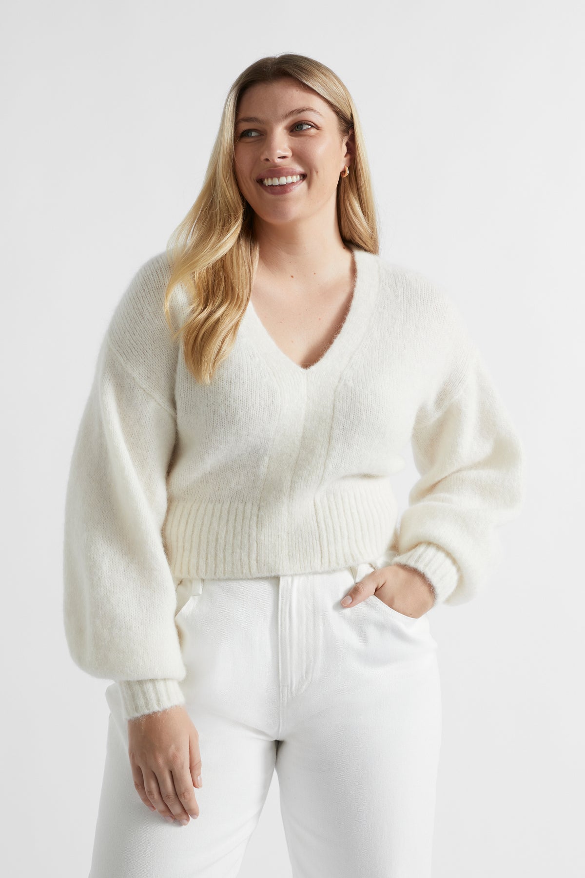 Wool Blend V Neck Knit