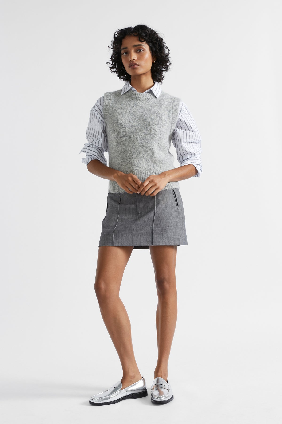 Pintuck Mini Suit Skirt
