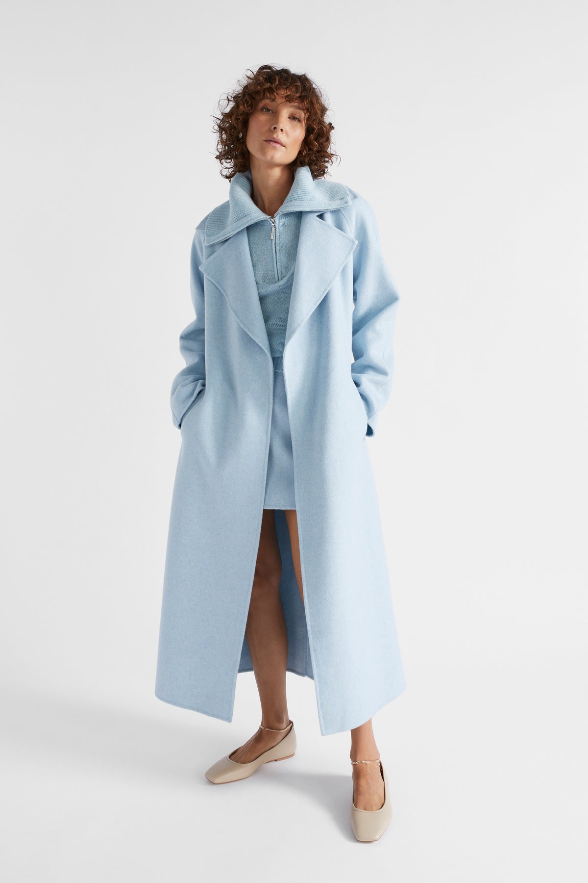 Wool Blend Tie Coat
