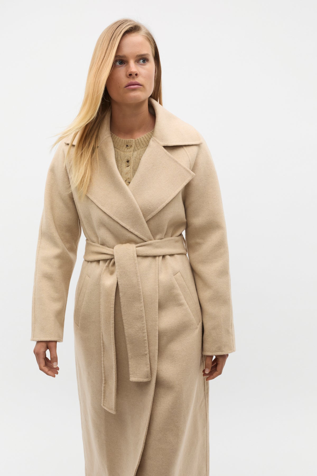 Wool Blend Tie Coat