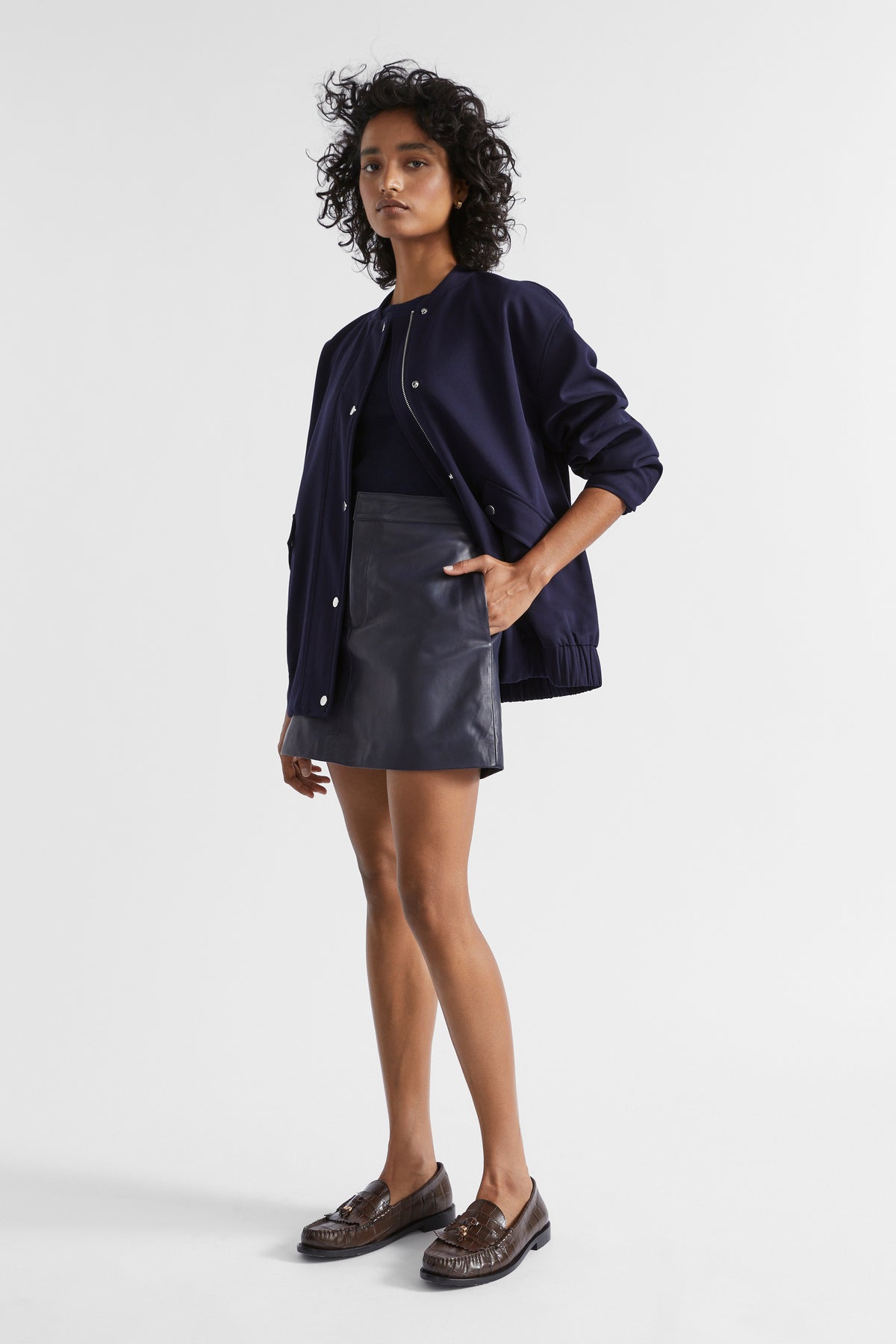 Leather Fly Front Mini Skirt