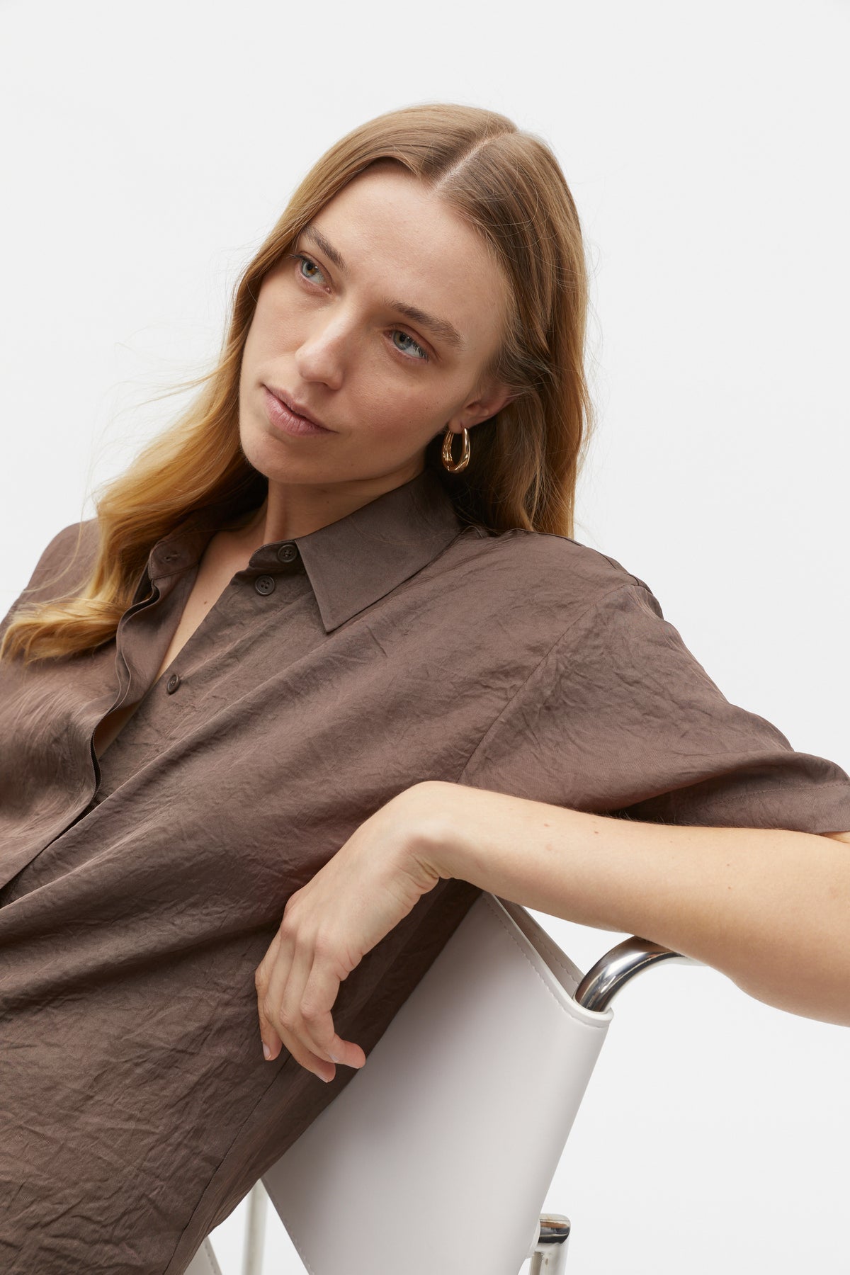 Textured Satin Short Sleeve Shirt