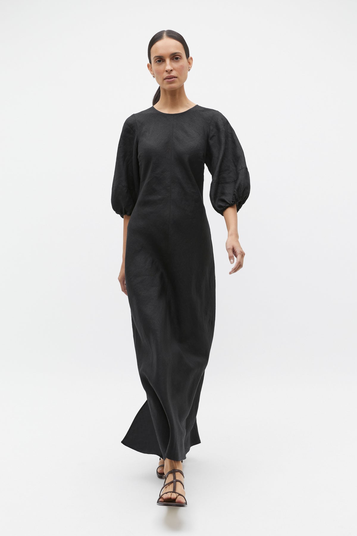 Linen Balloon Sleeve Slip Maxi Dress