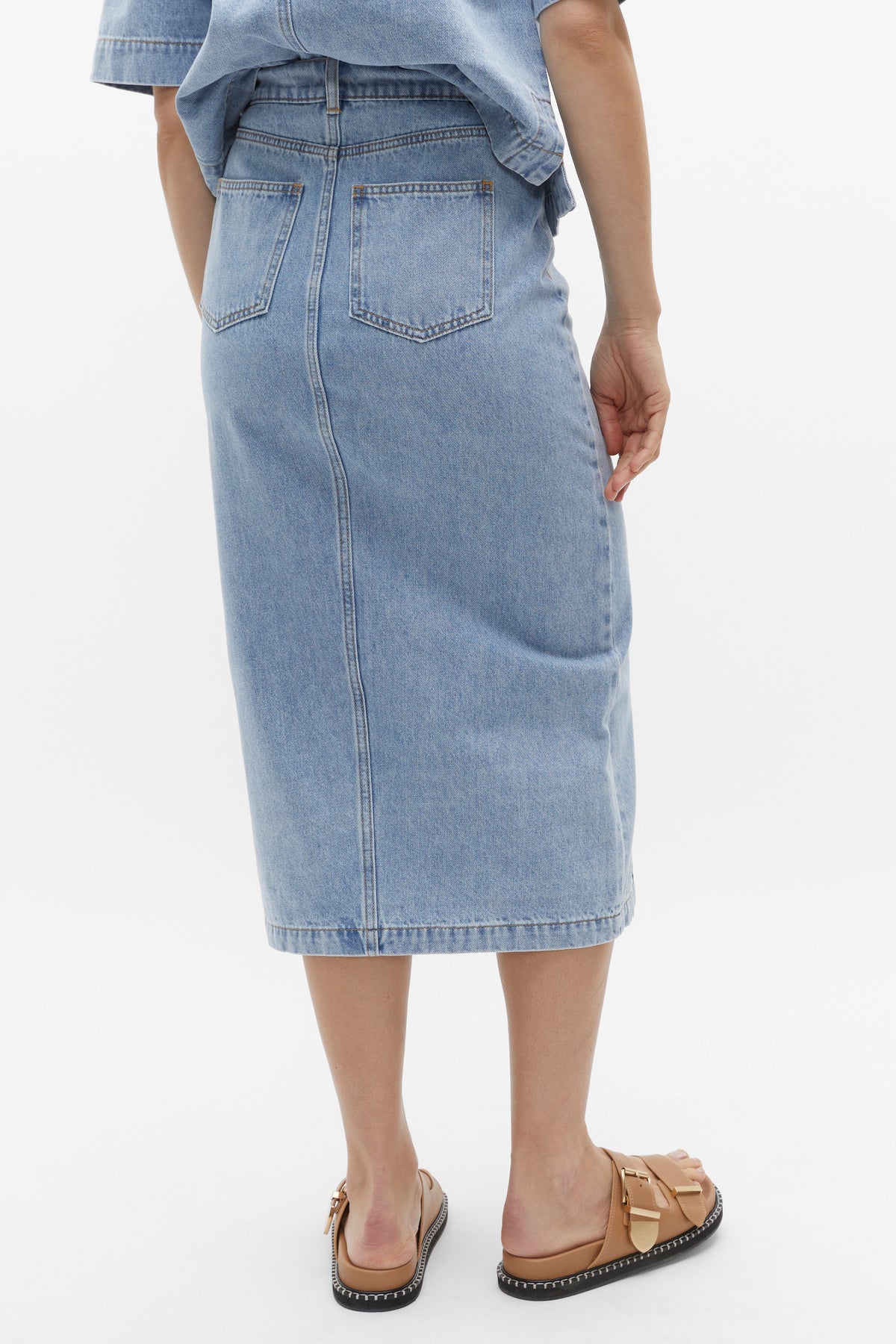 Denim Midi Pintuck Skirt
