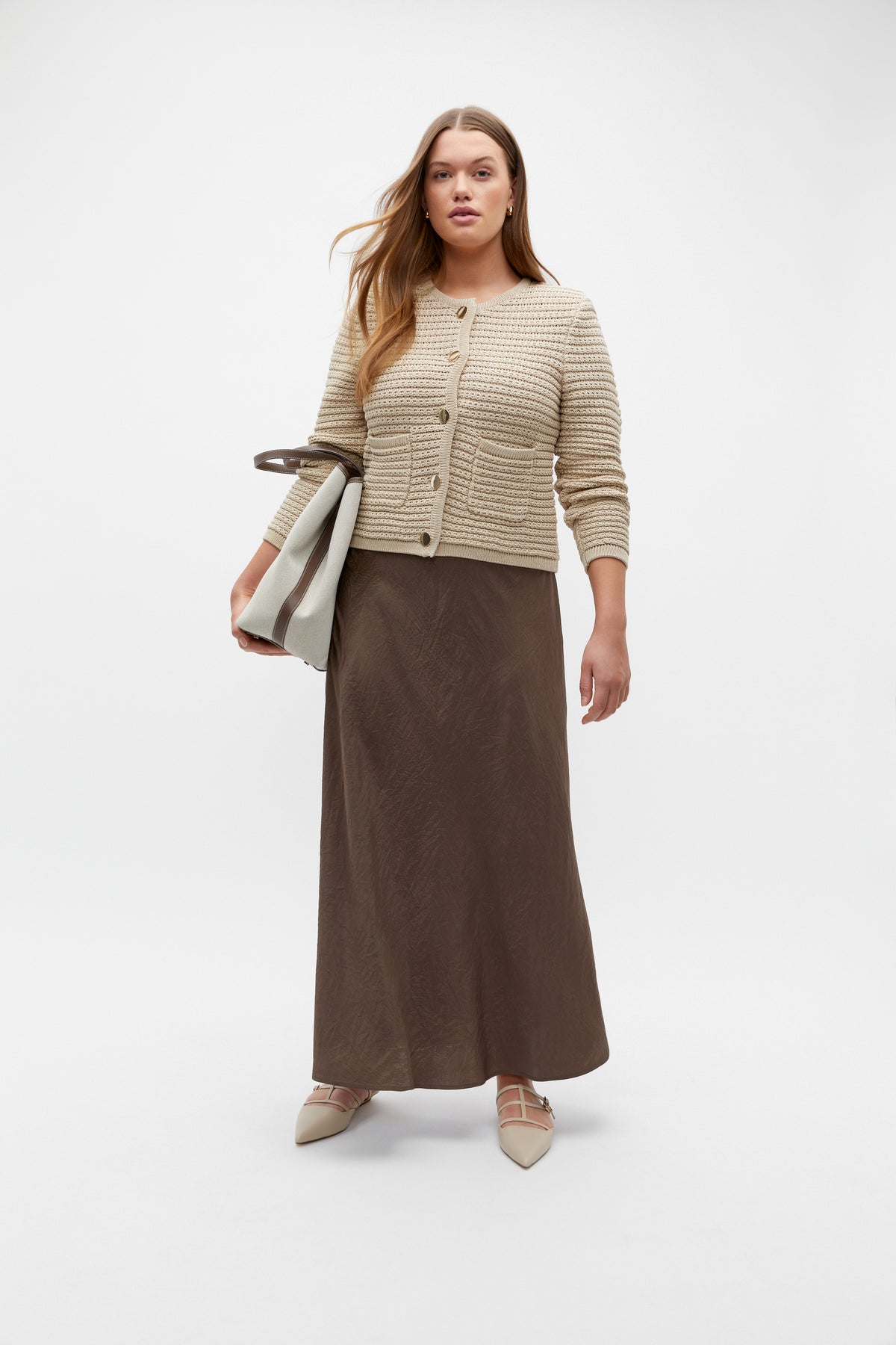 Textured Satin Maxi Skirt