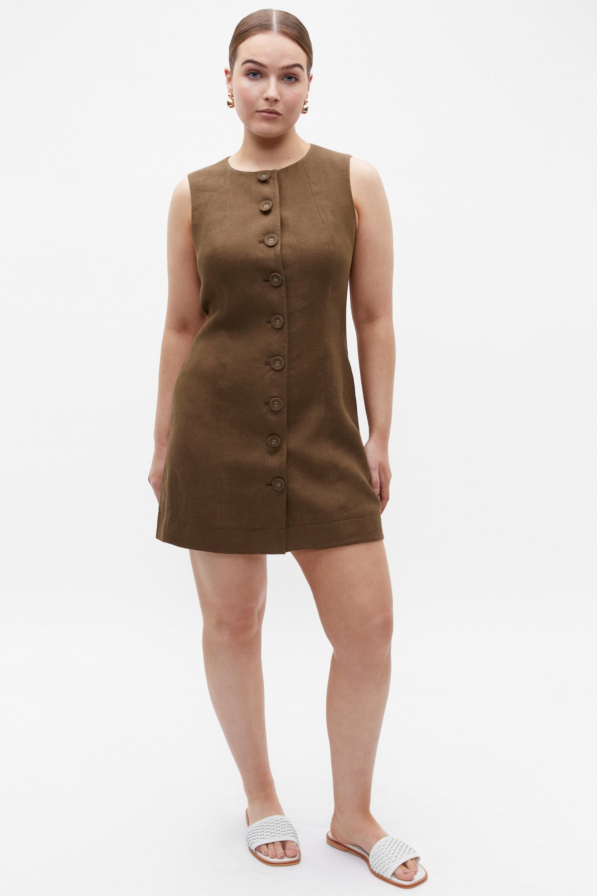Linen Button Through Mini Dress