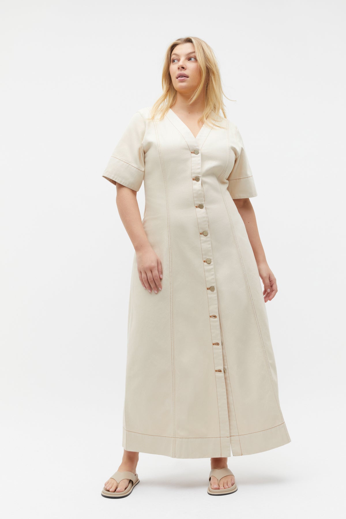 Denim Panelled Midi Dress