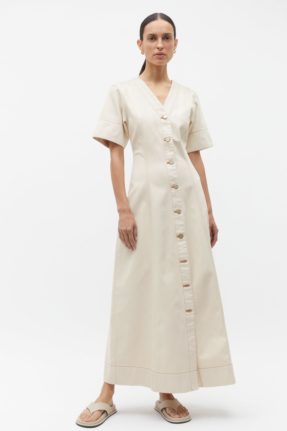Denim Panelled Midi Dress