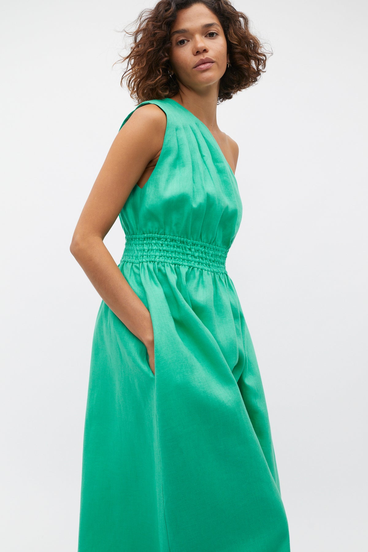 Linen One Shoulder Maxi Dress