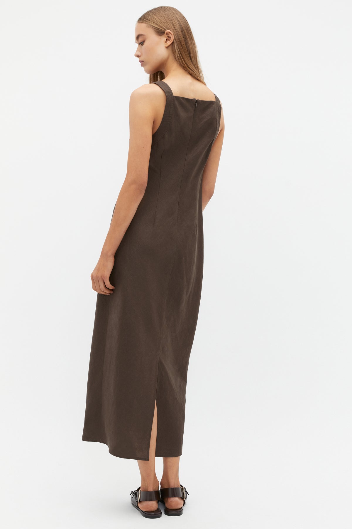 Linen Square Neck Bias Slip Dress