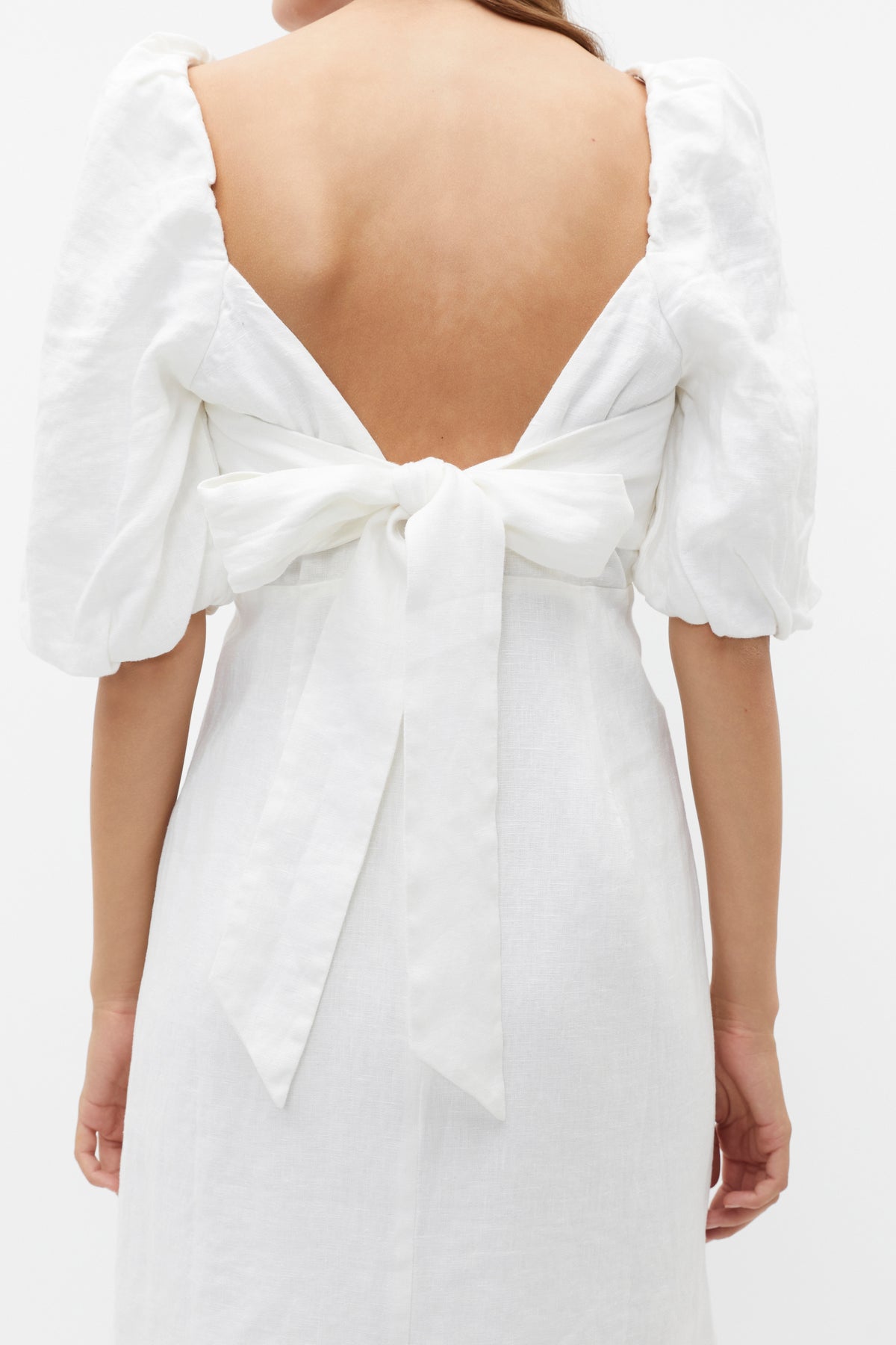 Linen Puff Sleeve Mini Dress