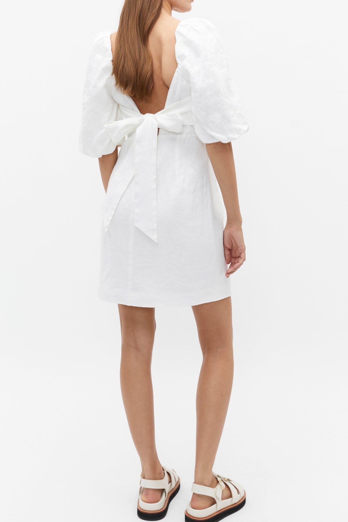 Linen Puff Sleeve Mini Dress