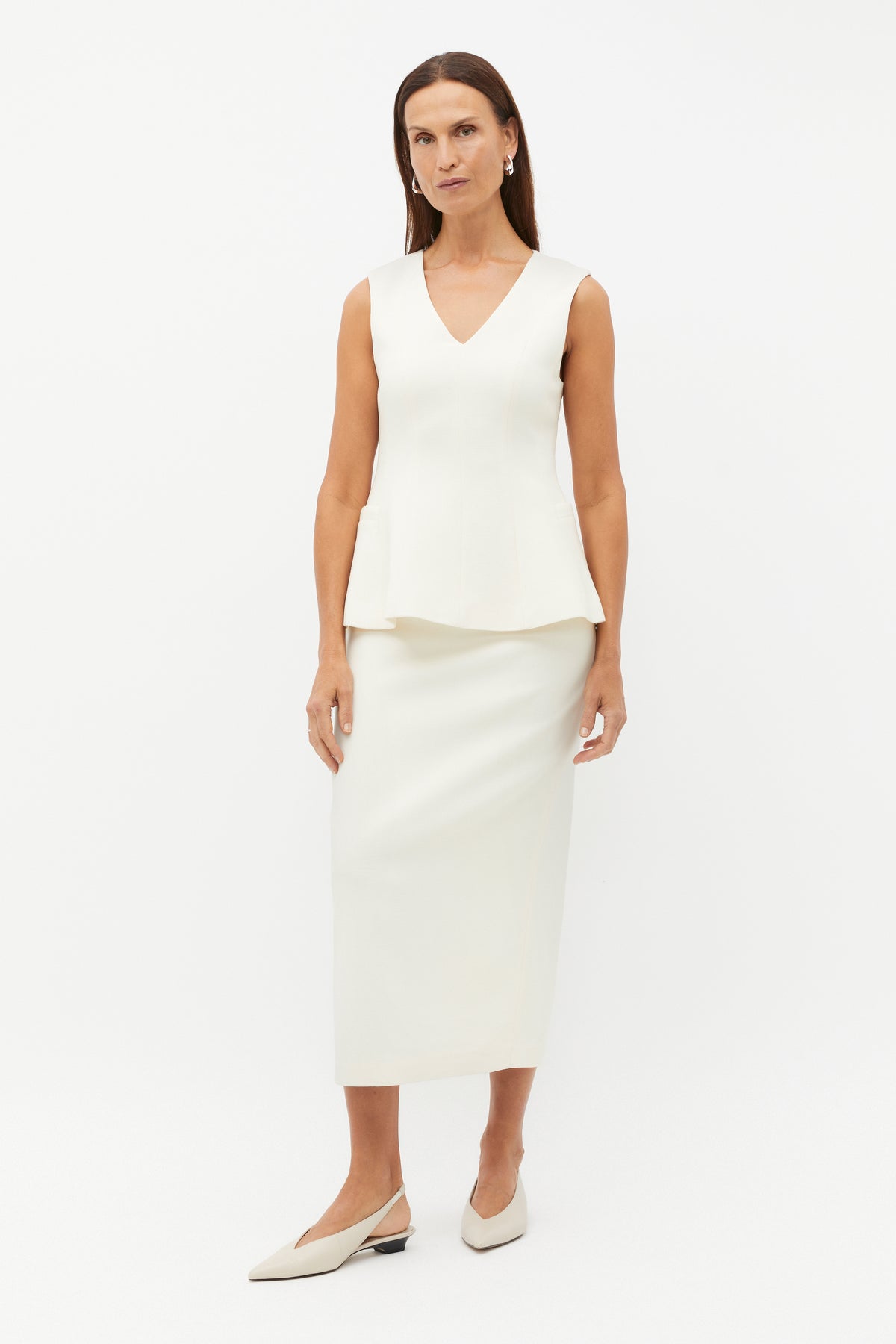 Wool Crepe V Neck Top