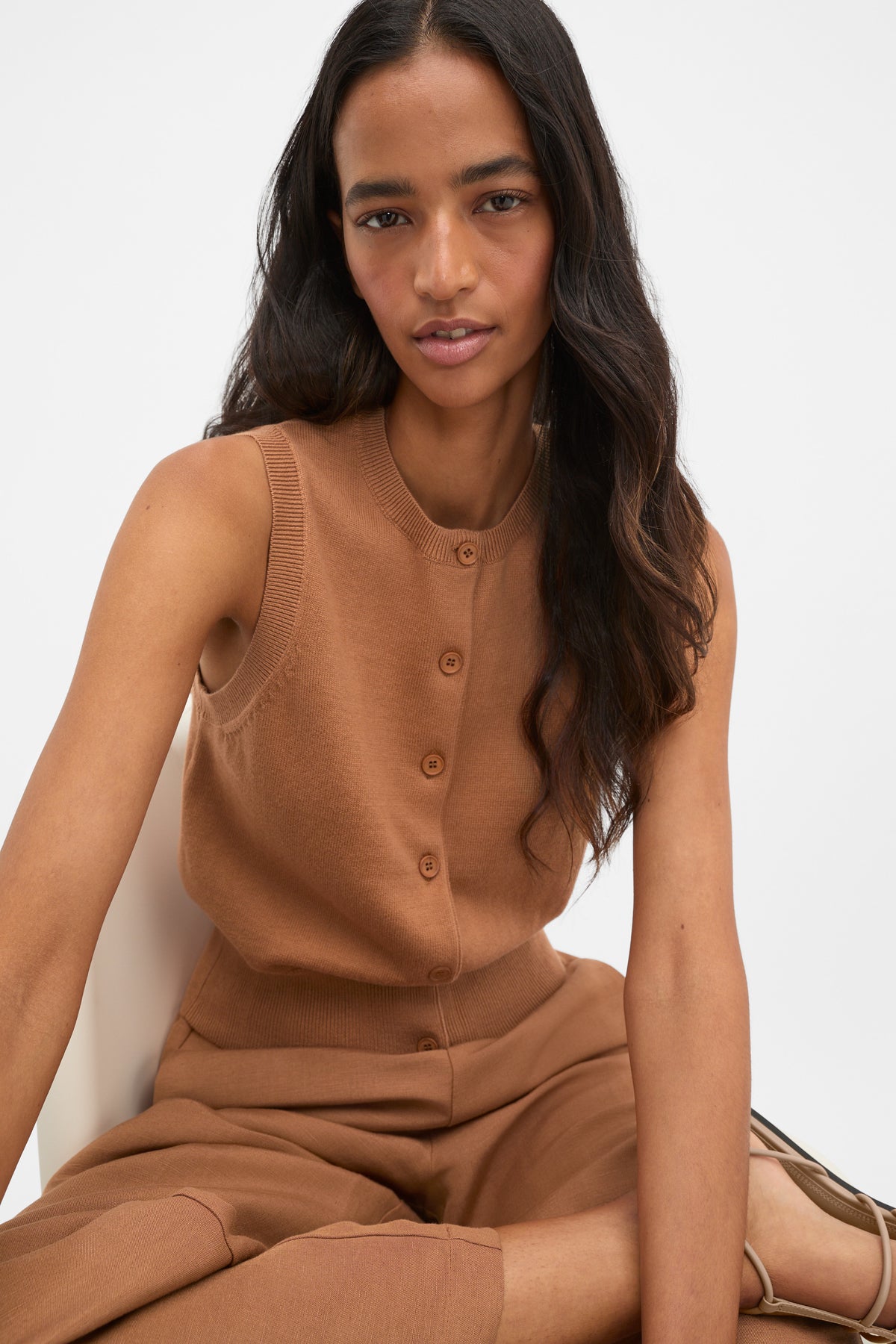 Cotton Blend Button Knit Vest