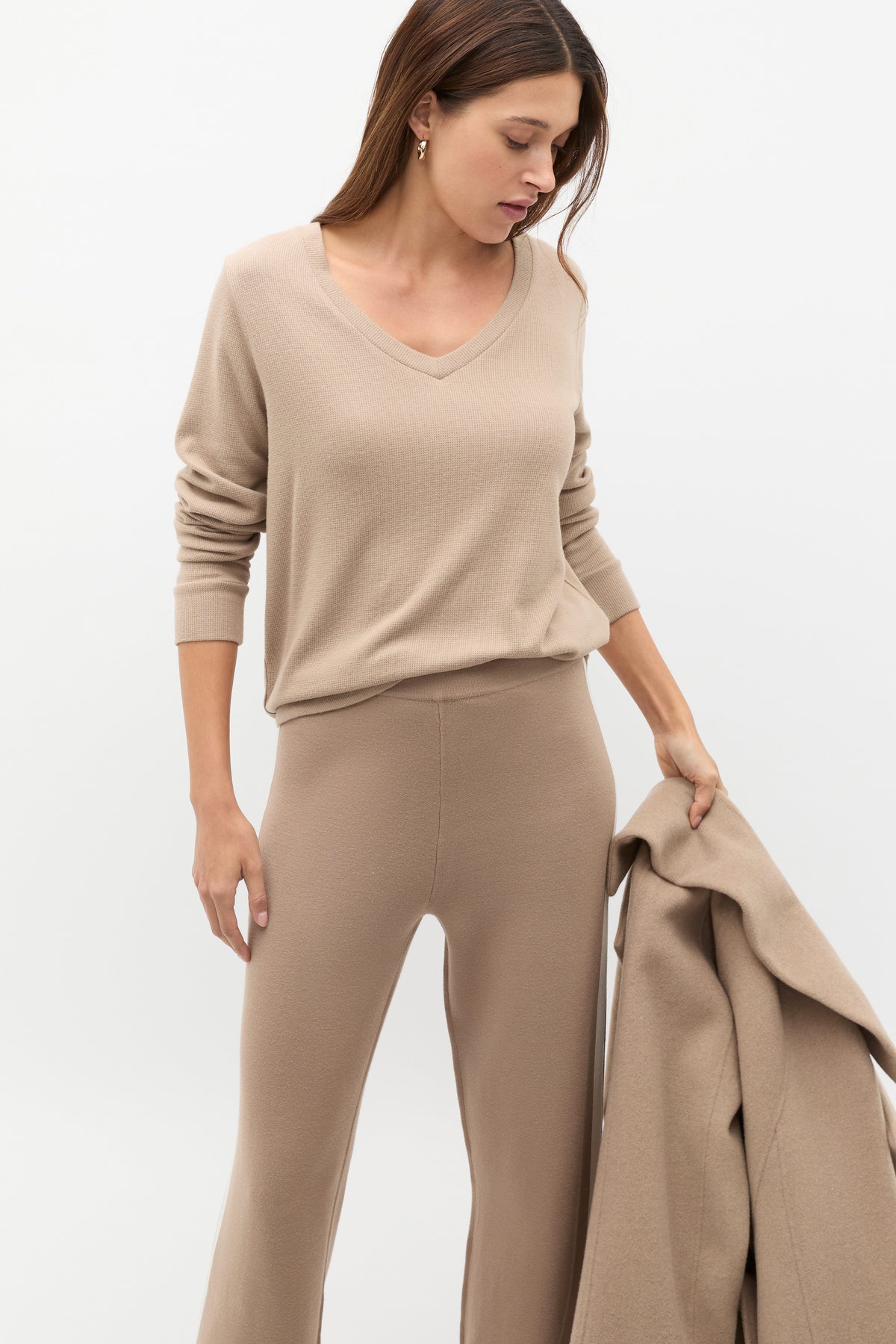 Supersoft Waffle V Neck Top