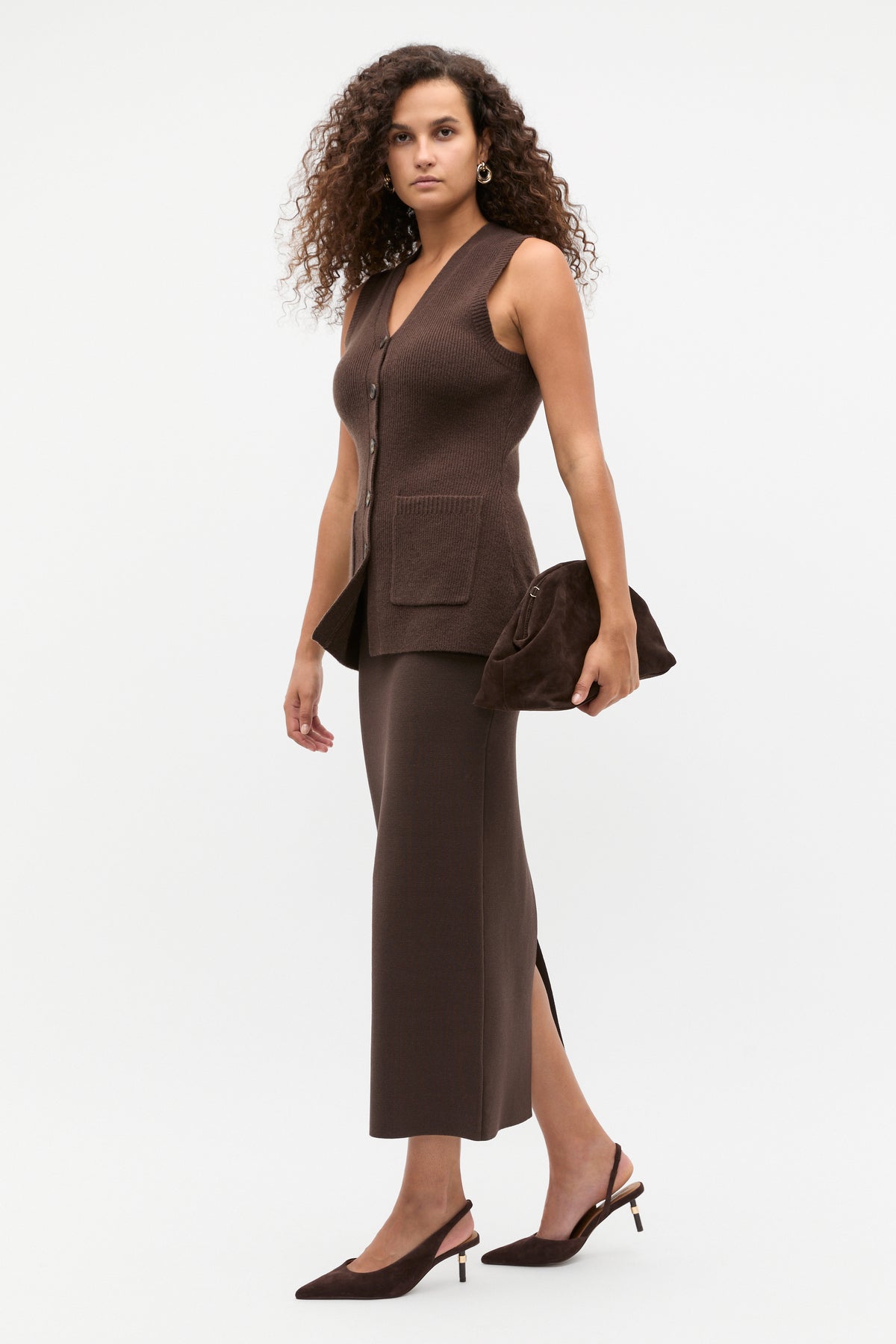 Merino Wool V Neck Button Vest