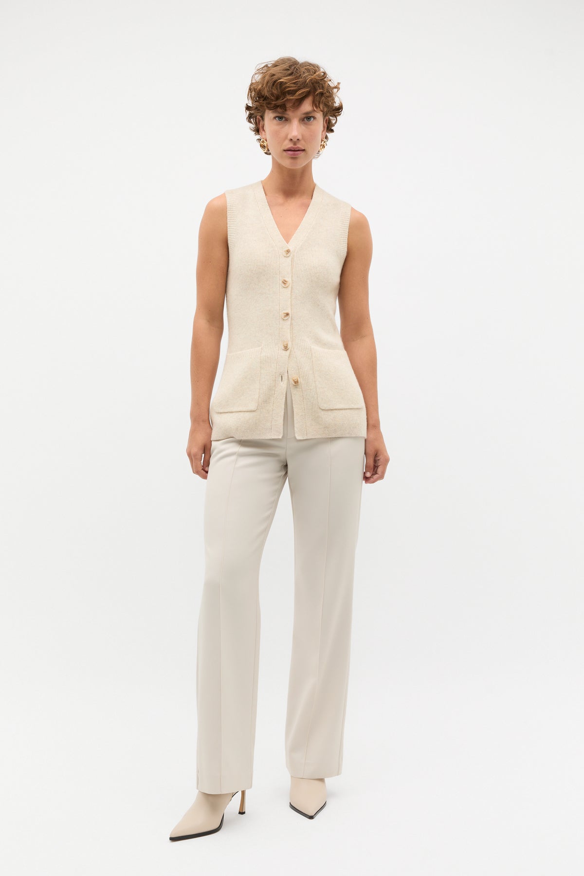 Merino Wool V Neck Button Vest
