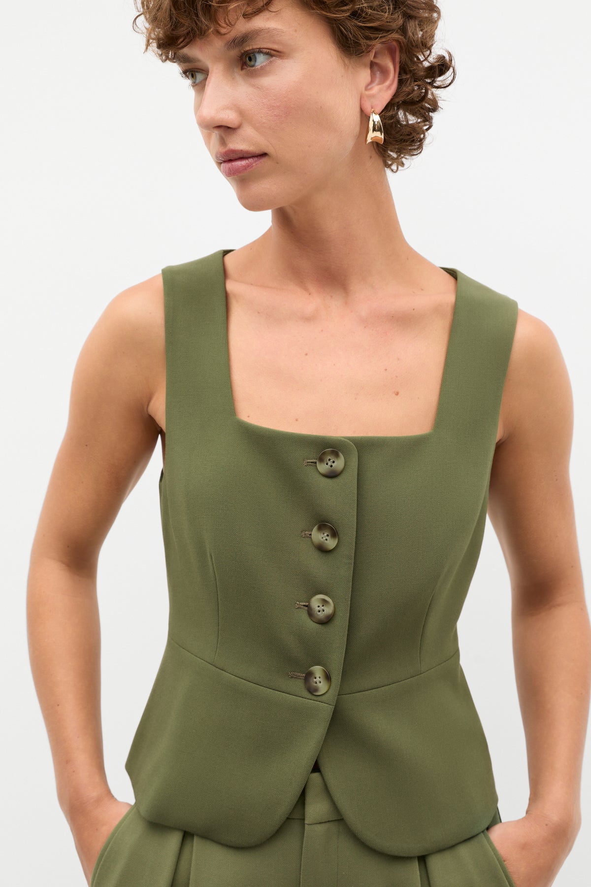 Waisted Button Down Suit Vest