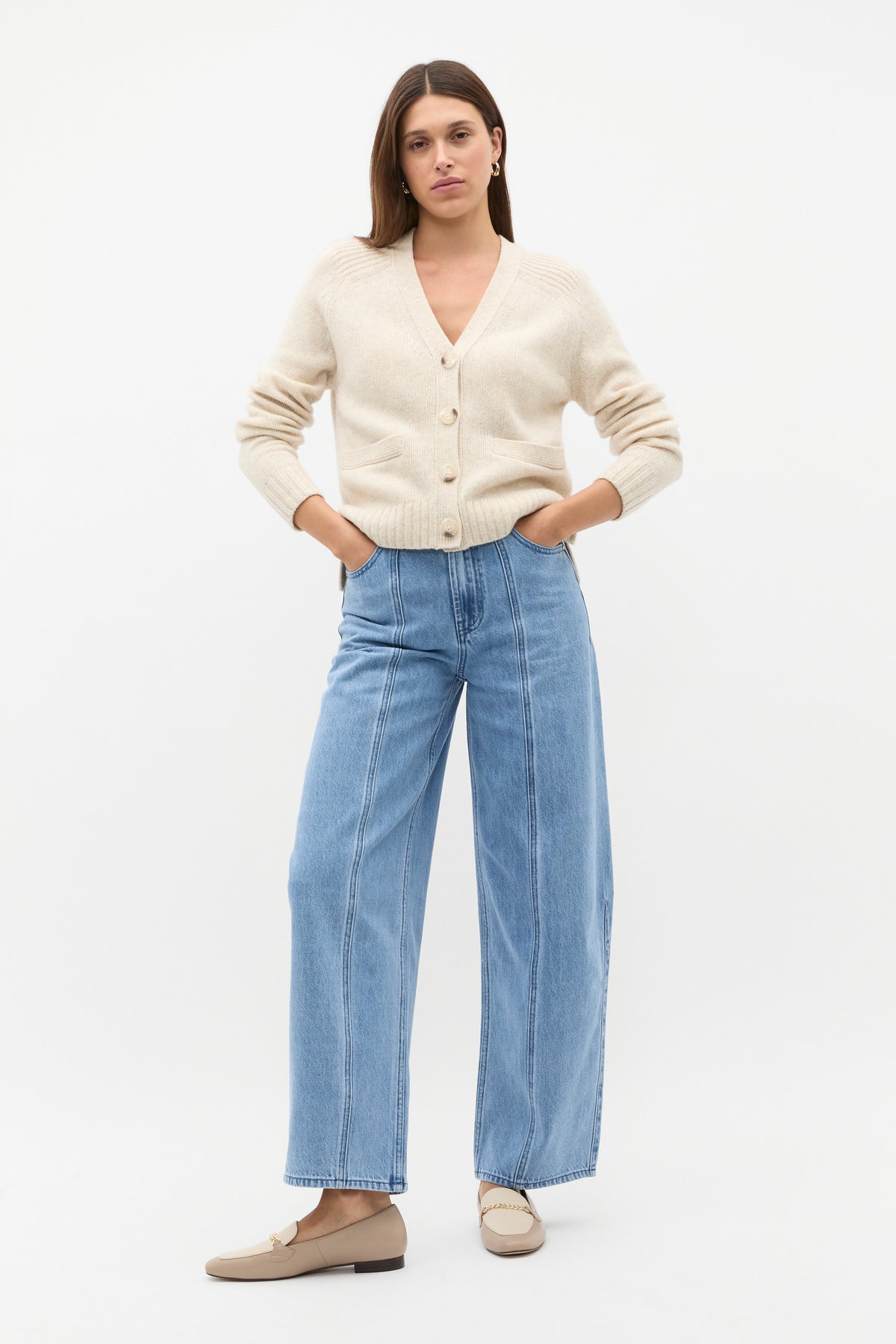 Merino Wool V Neck Pocket Cardigan