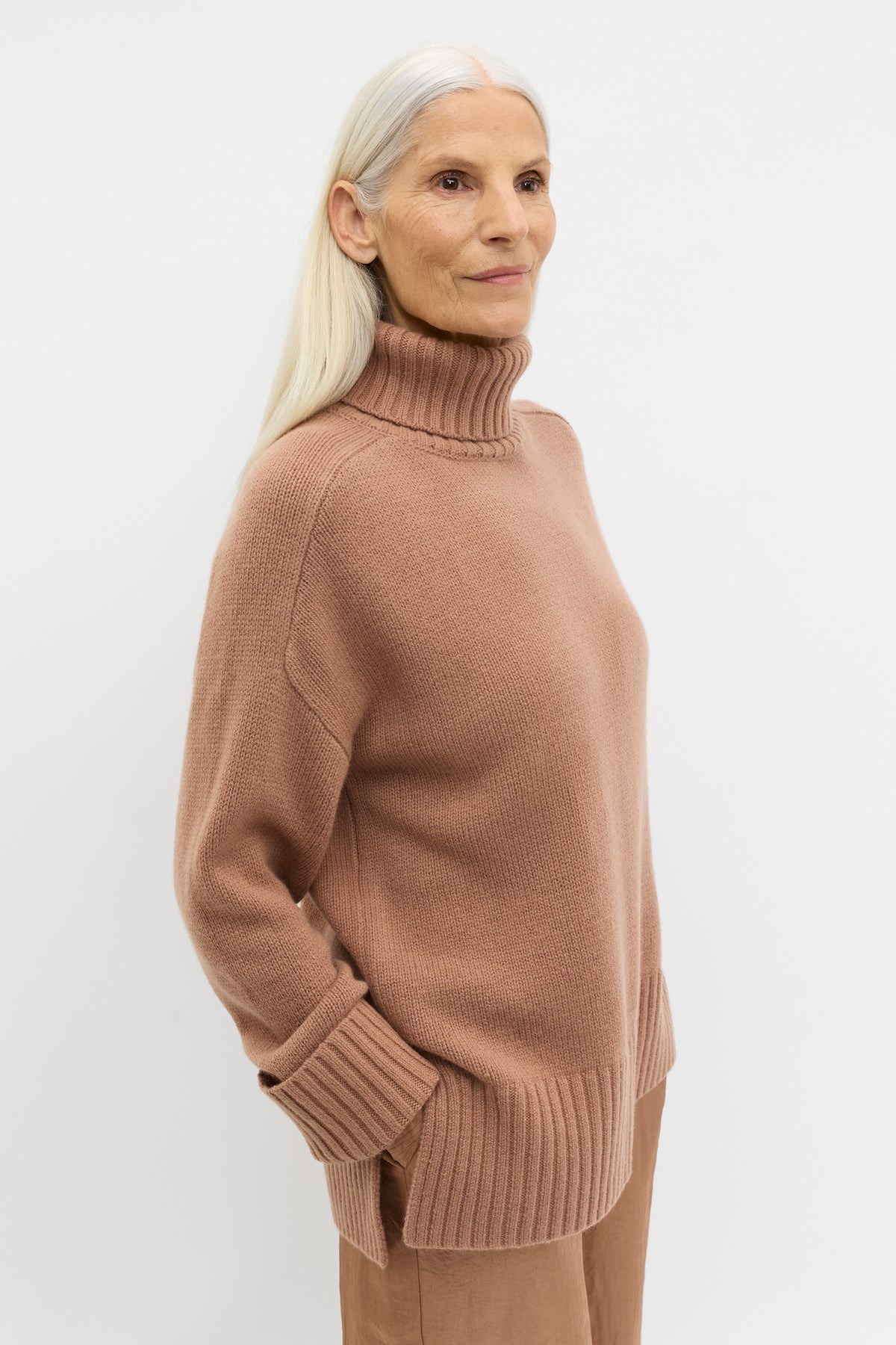 Merino Wool Roll Neck Side Split Knit