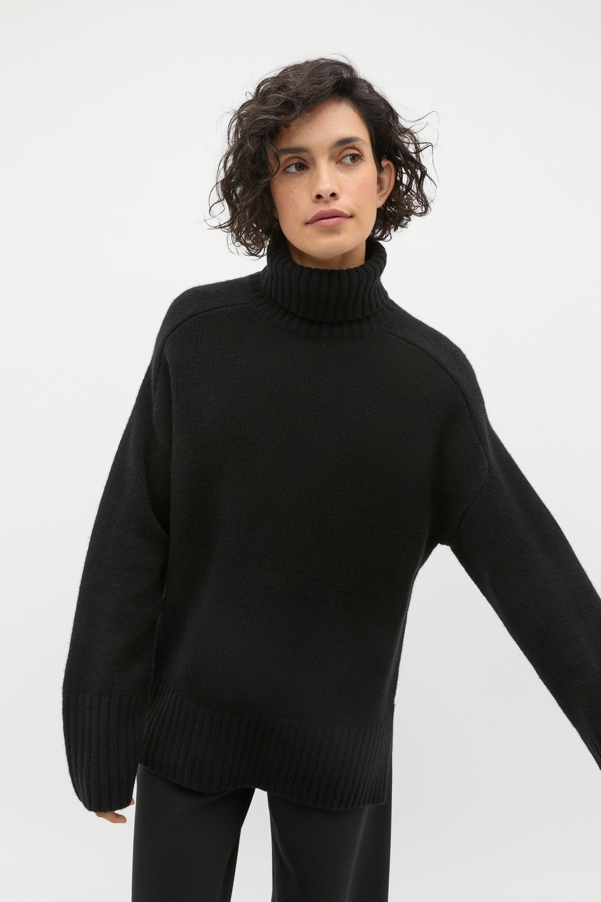 Merino Wool Roll Neck Side Split Knit