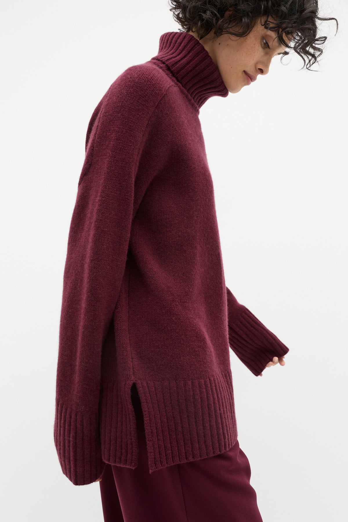 Merino Wool Roll Neck Side Split Knit