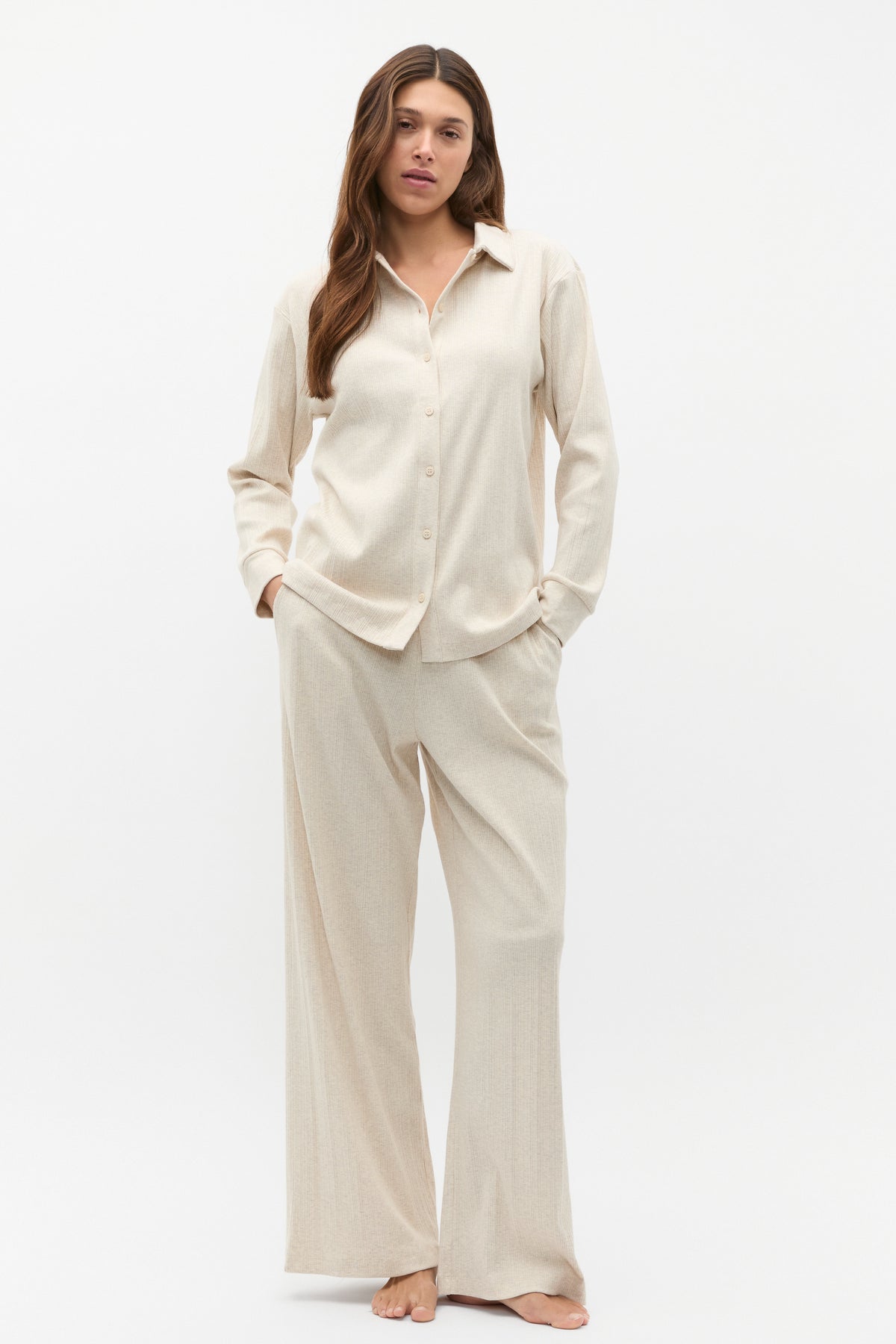 Vertical Rib Shirt and Pant Set
