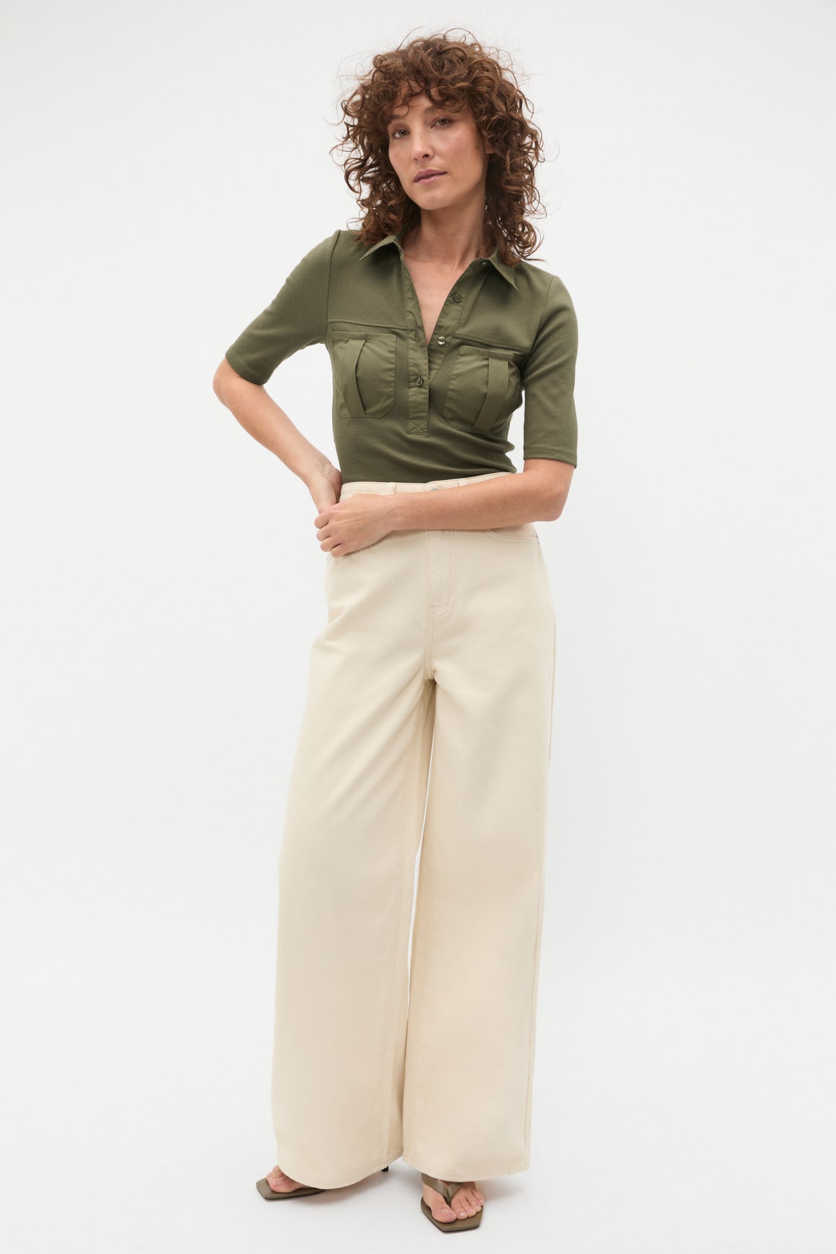 Contrast Placket Polo Top