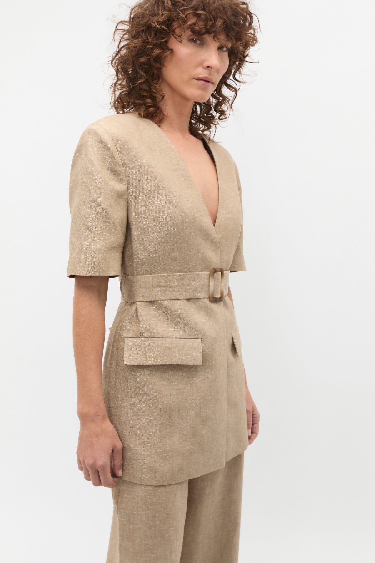 Linen Crossdye Tie Waist Jacket