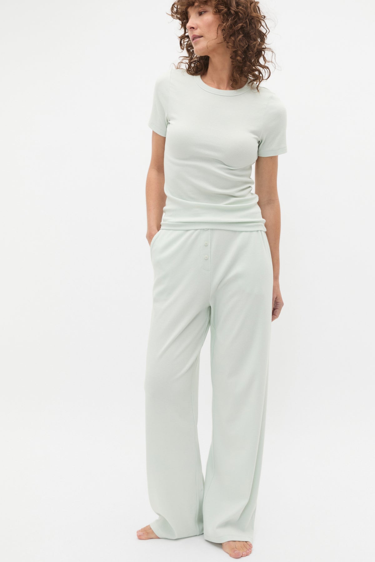 Short Sleeve and Wide Leg Pant PJ Set