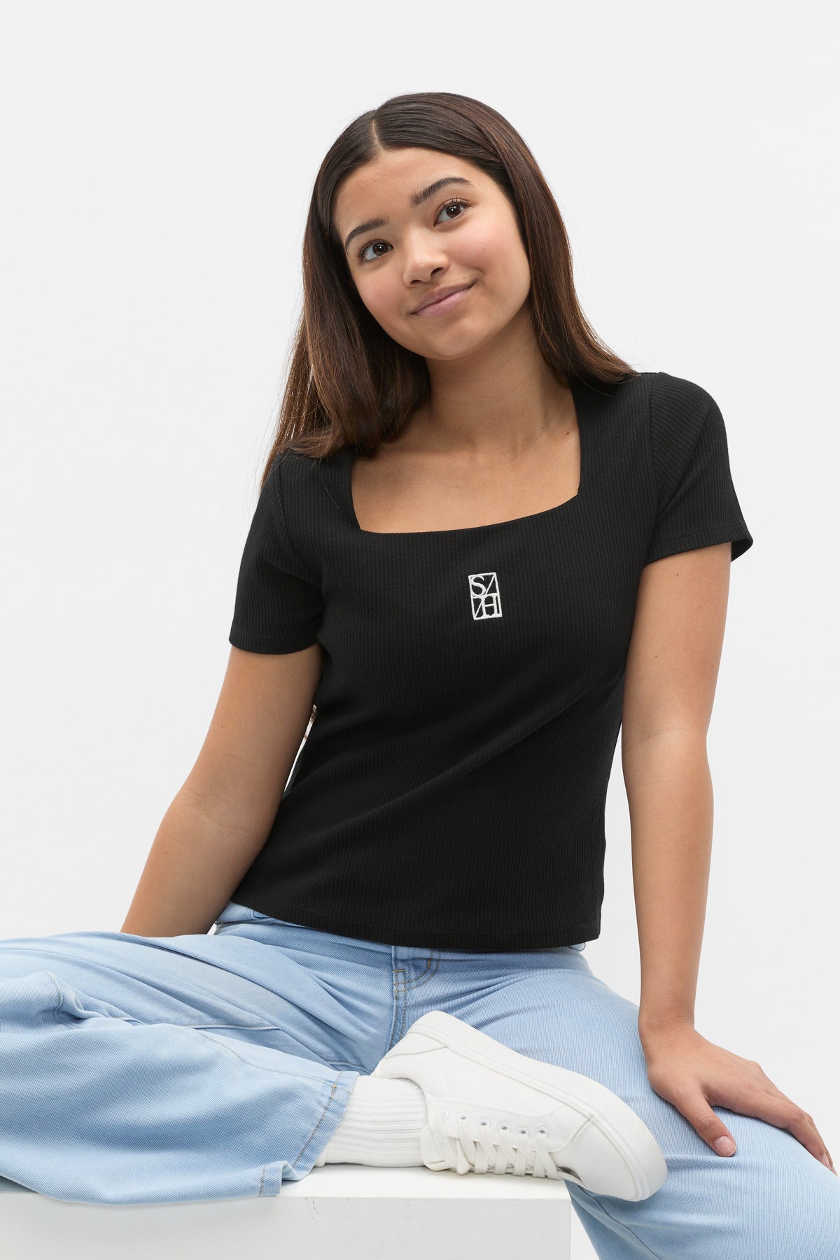 Square Neck Logo Rib Tee
